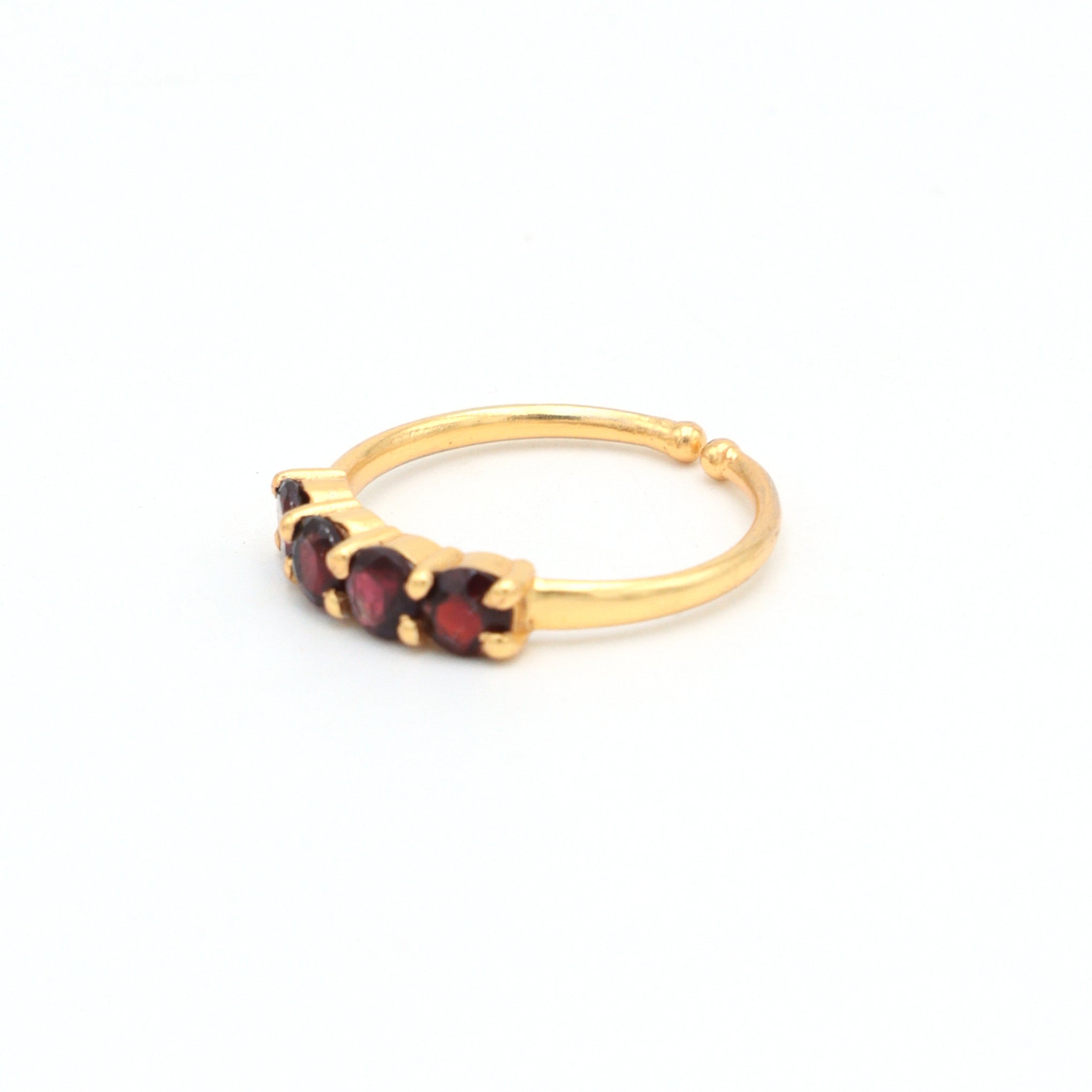 Dua Handmade Garnet Round Ring 4mm – Brown Adjustable Gold-Plated Contemporary Ring for Women