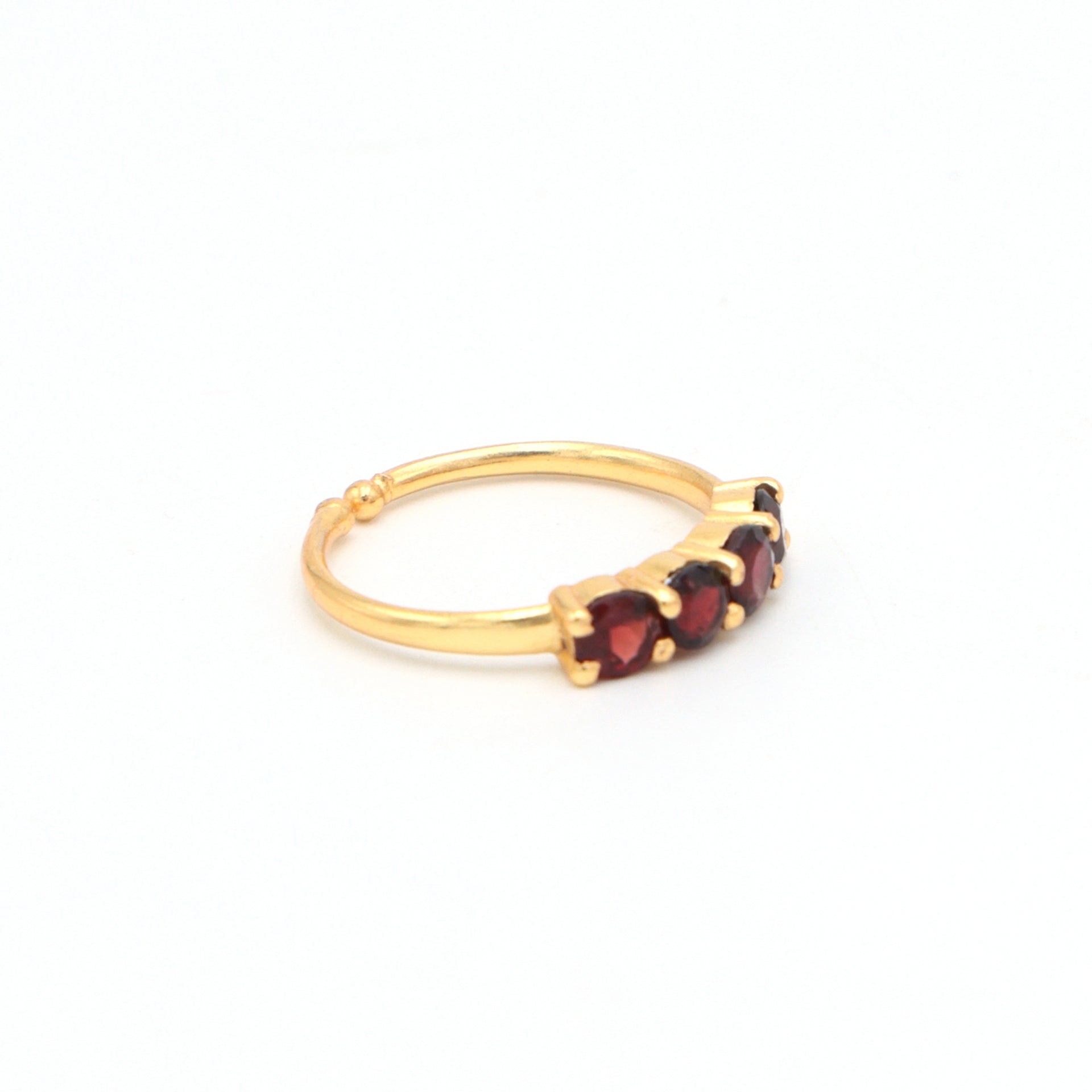 Dua Handmade Garnet Round Ring 4mm – Brown Adjustable Gold-Plated Contemporary Ring for Women