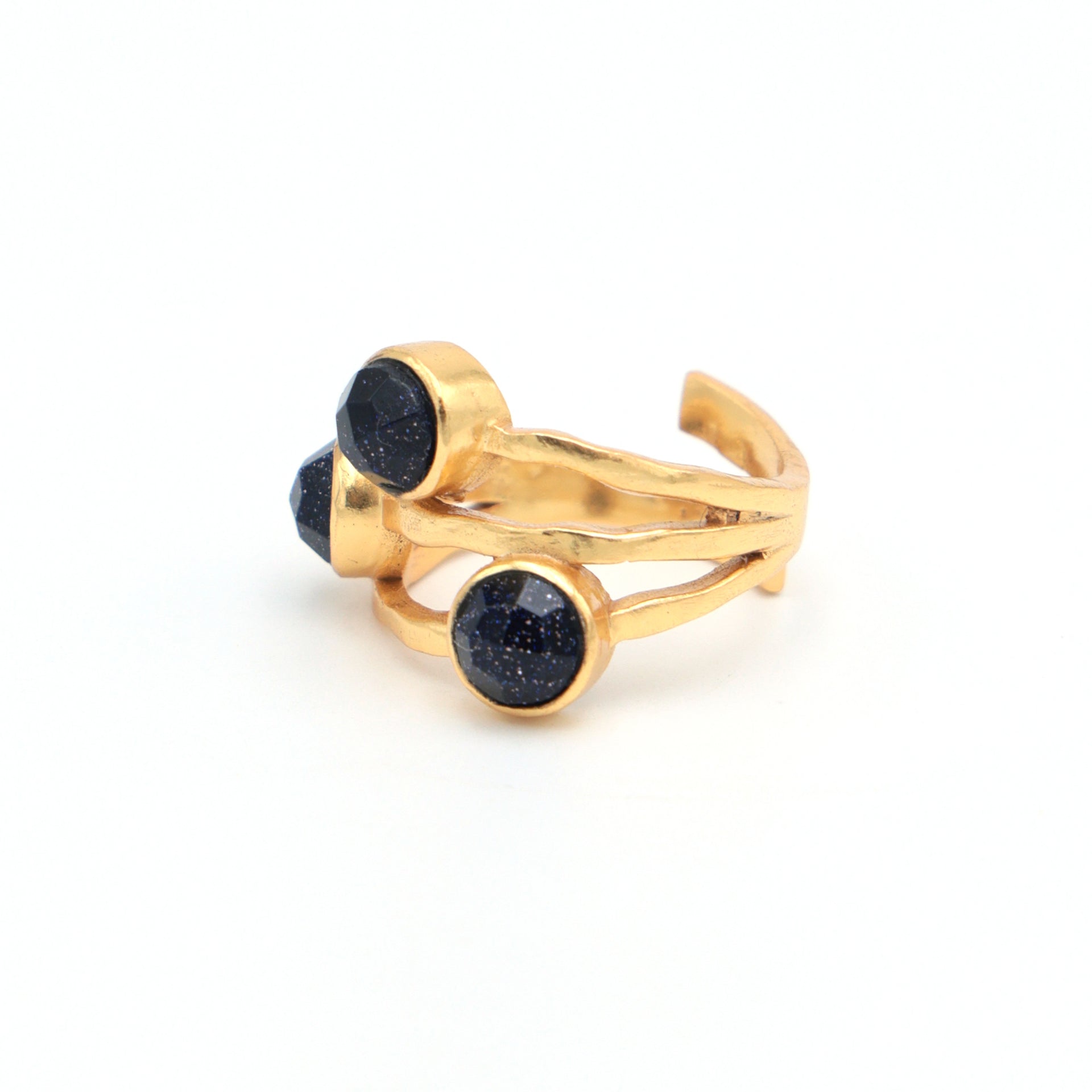 Dua Handmade Blue Sunstone Round Ring 6mm – Blue Adjustable Gold-Plated Gemstone Jewelry for Parties