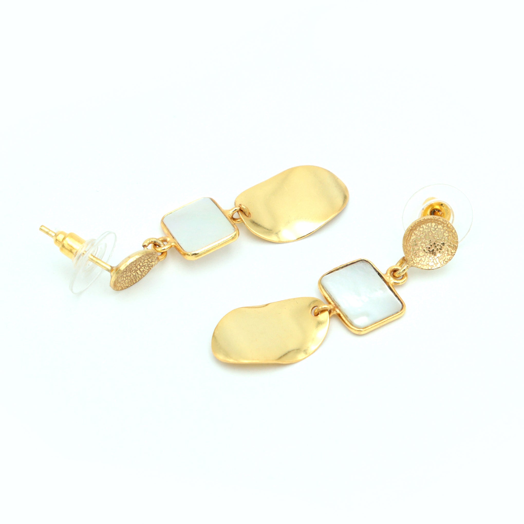 Dua Mother of Pearl Rectangle Earrings – Handmade 8x10mm Natural Pearl Gemstone Earrings
