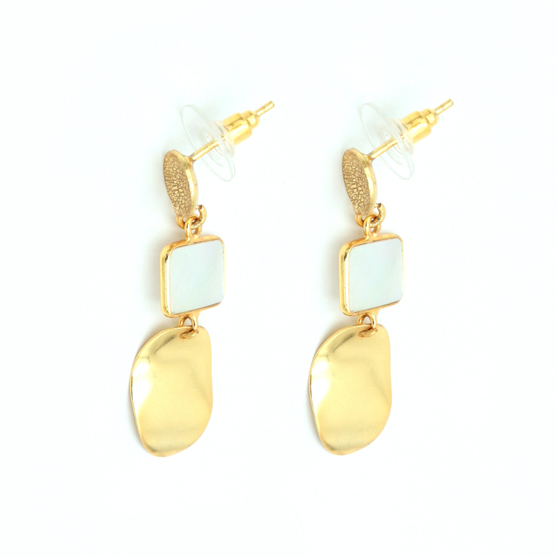 Dua Mother of Pearl Rectangle Earrings – Handmade 8x10mm Natural Pearl Gemstone Earrings