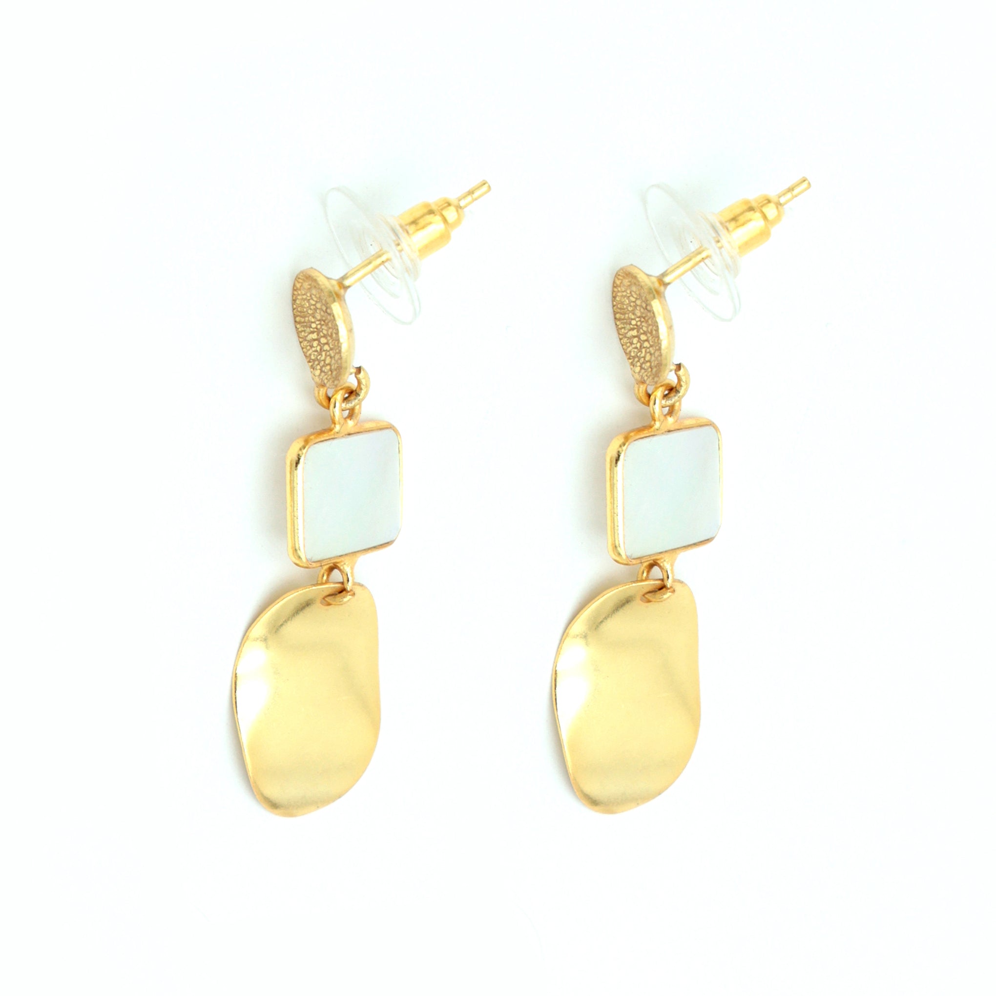 Dua Mother of Pearl Rectangle Earrings – Handmade 8x10mm Natural Pearl Gemstone Earrings