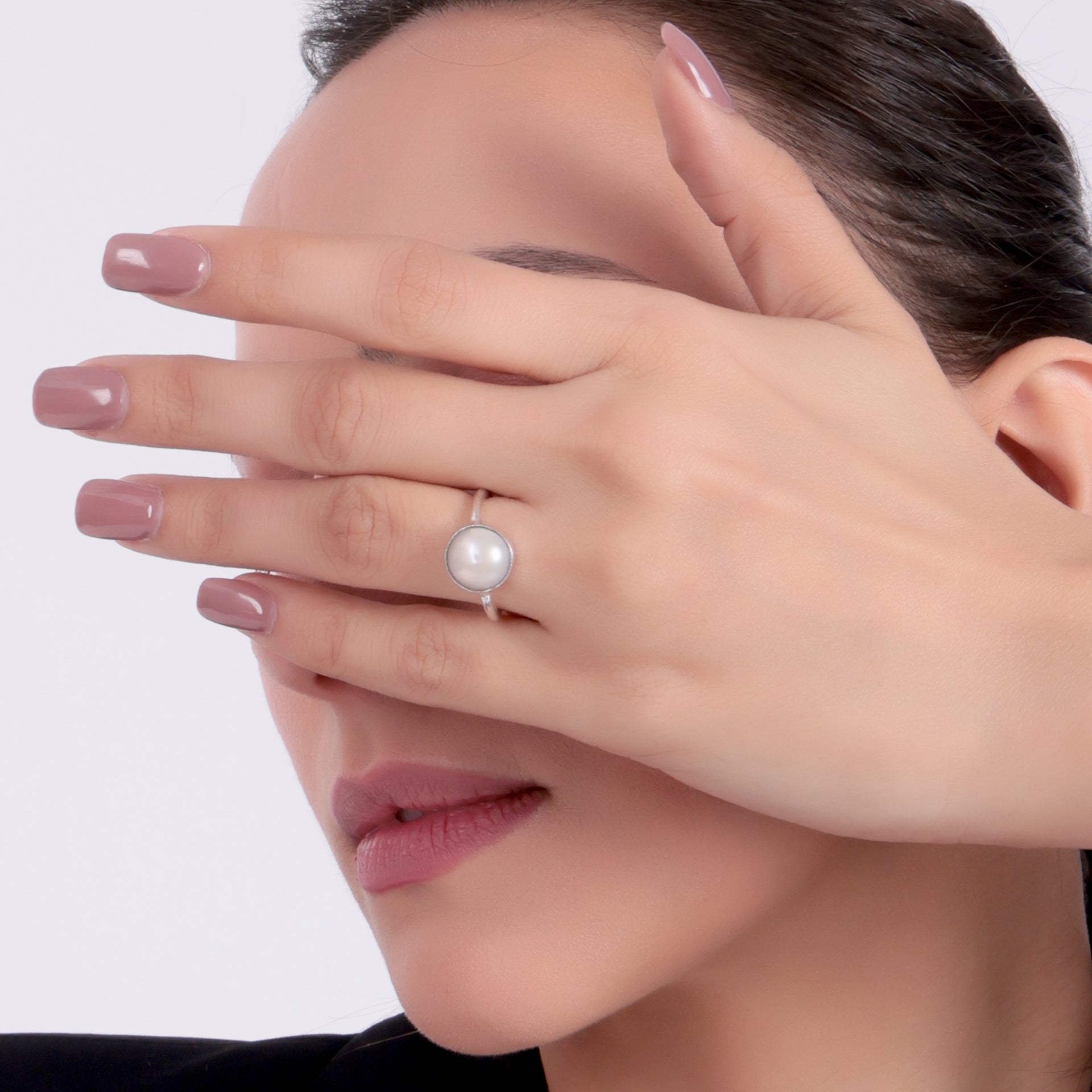 Dua Handmade Pearl Moti Round Ring 8mm – White Adjustable Silver-Plated Birthstone - Raashi Ratan Jewelry for Elegant Look