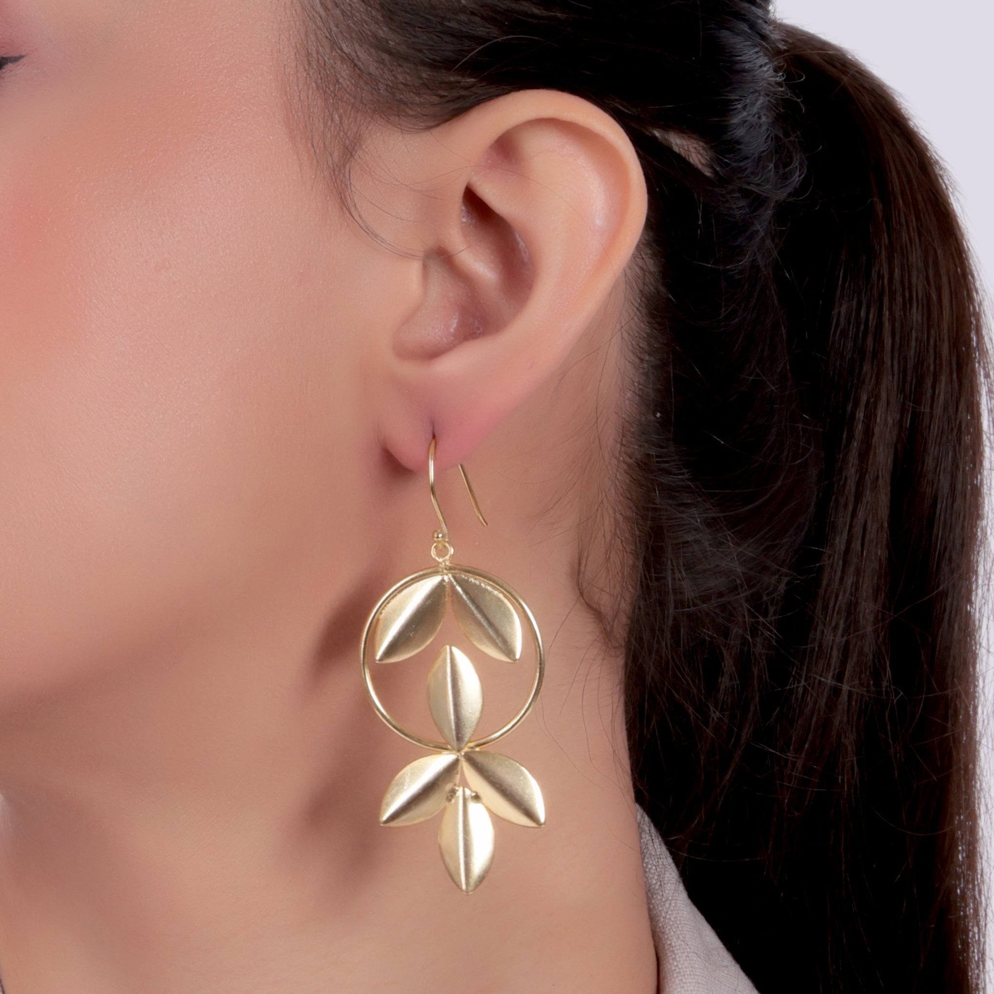 Dua Brass 6-Leaf Earrings – Handmade Gold-Plated Brass Leaf Design Earrings