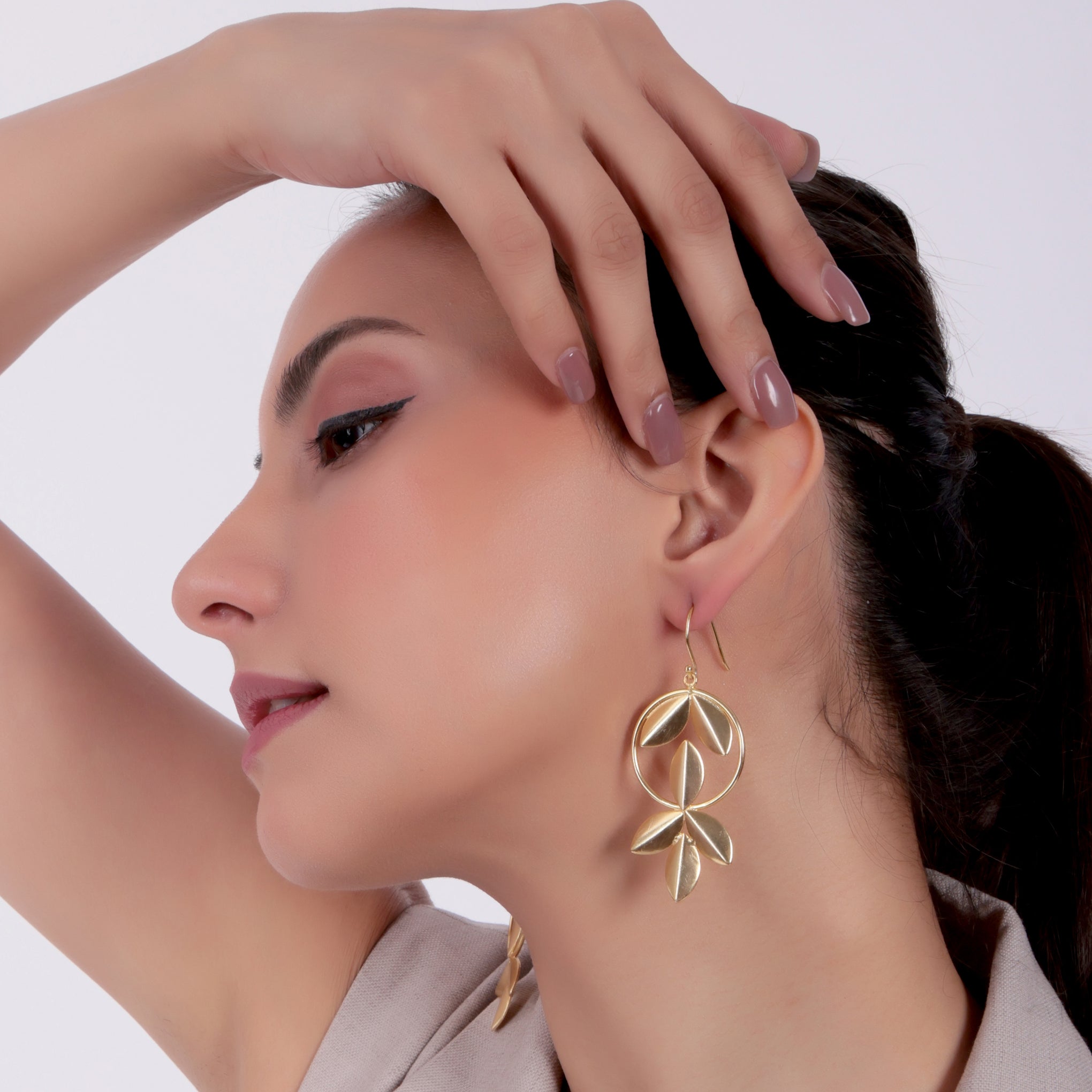 Dua Brass 6-Leaf Earrings – Handmade Gold-Plated Brass Leaf Design Earrings