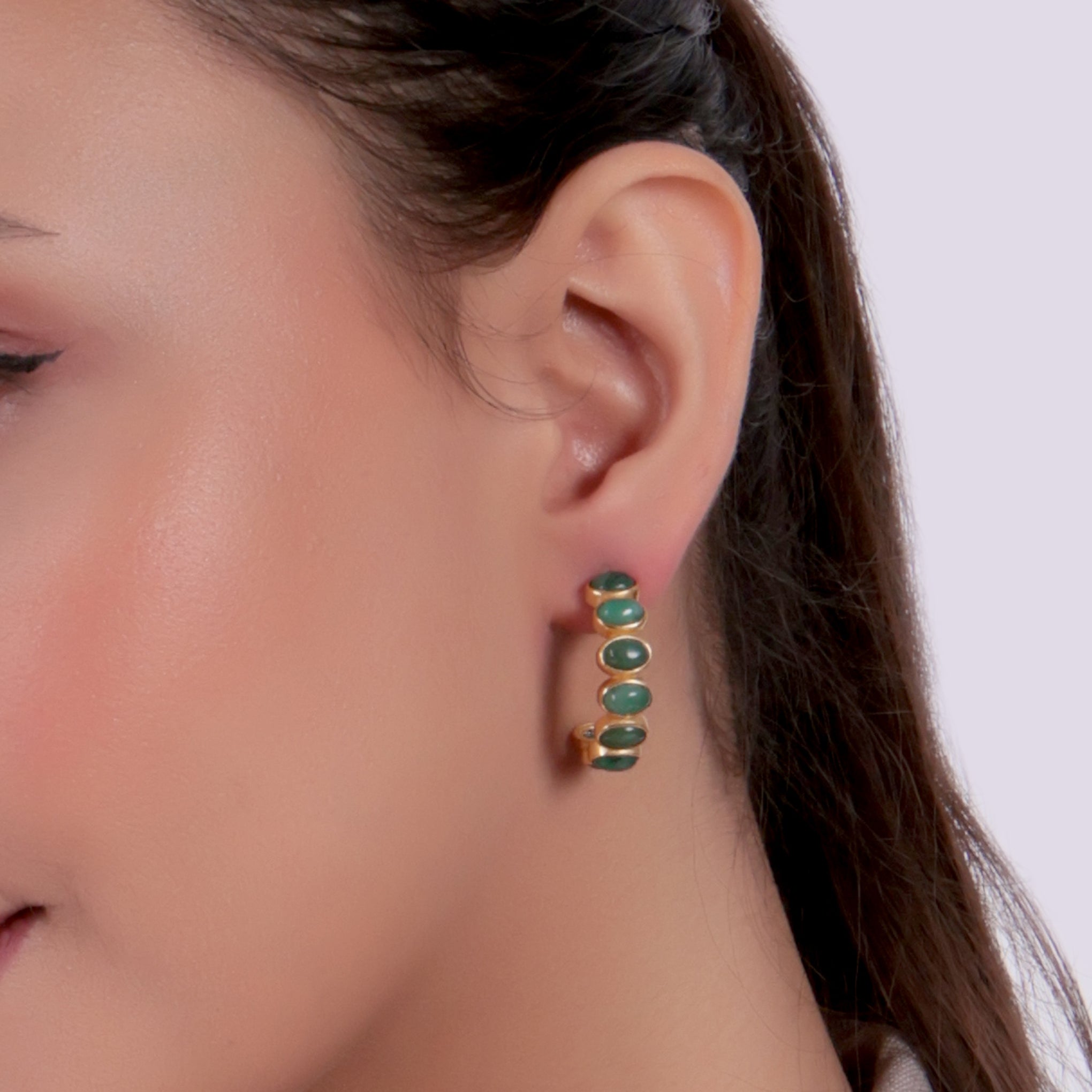 Dua Green Onyx Oval Cab Earrings – Handmade 4x6mm Natural Green Gemstone Earrings