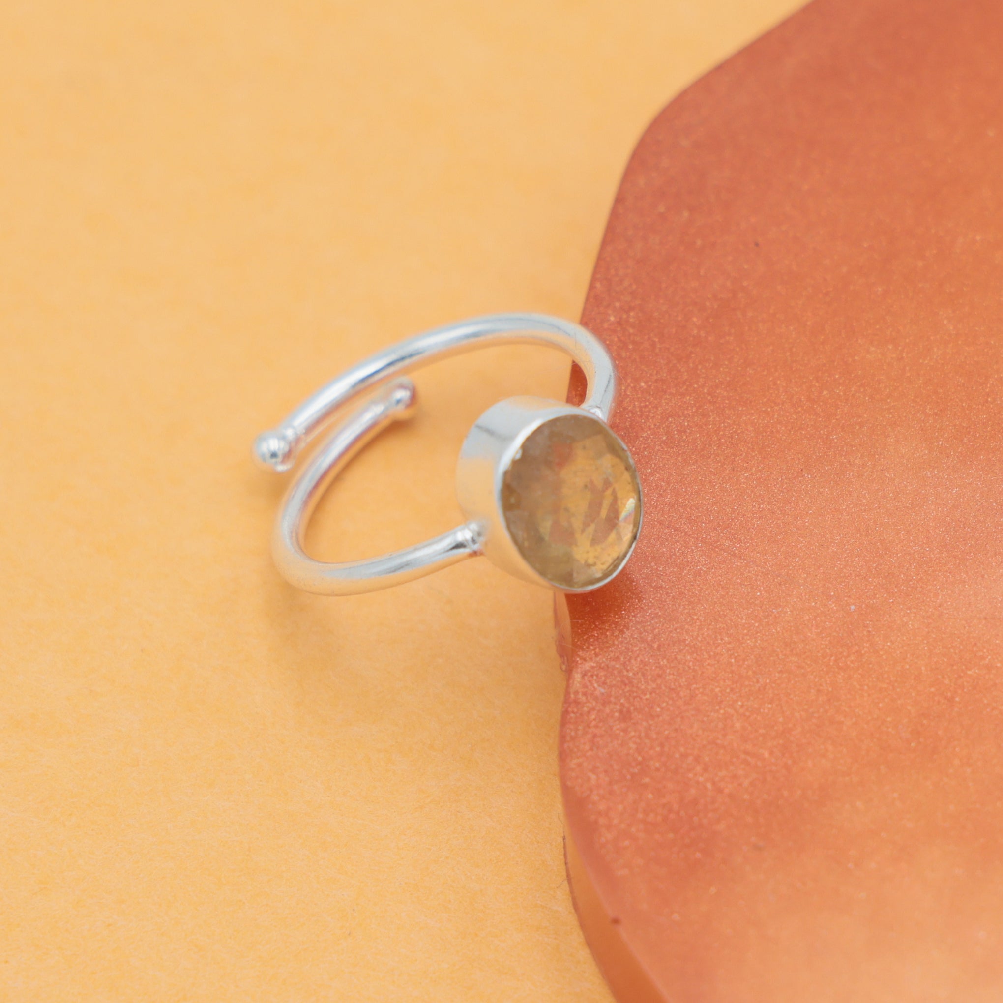 Dua Handmade Yellow Sapphire Pukhraaj Oval Ring 7x9mm – Yellow Adjustable Silver-Plated Birthstone - Raashi Ratan Jewelry Ring