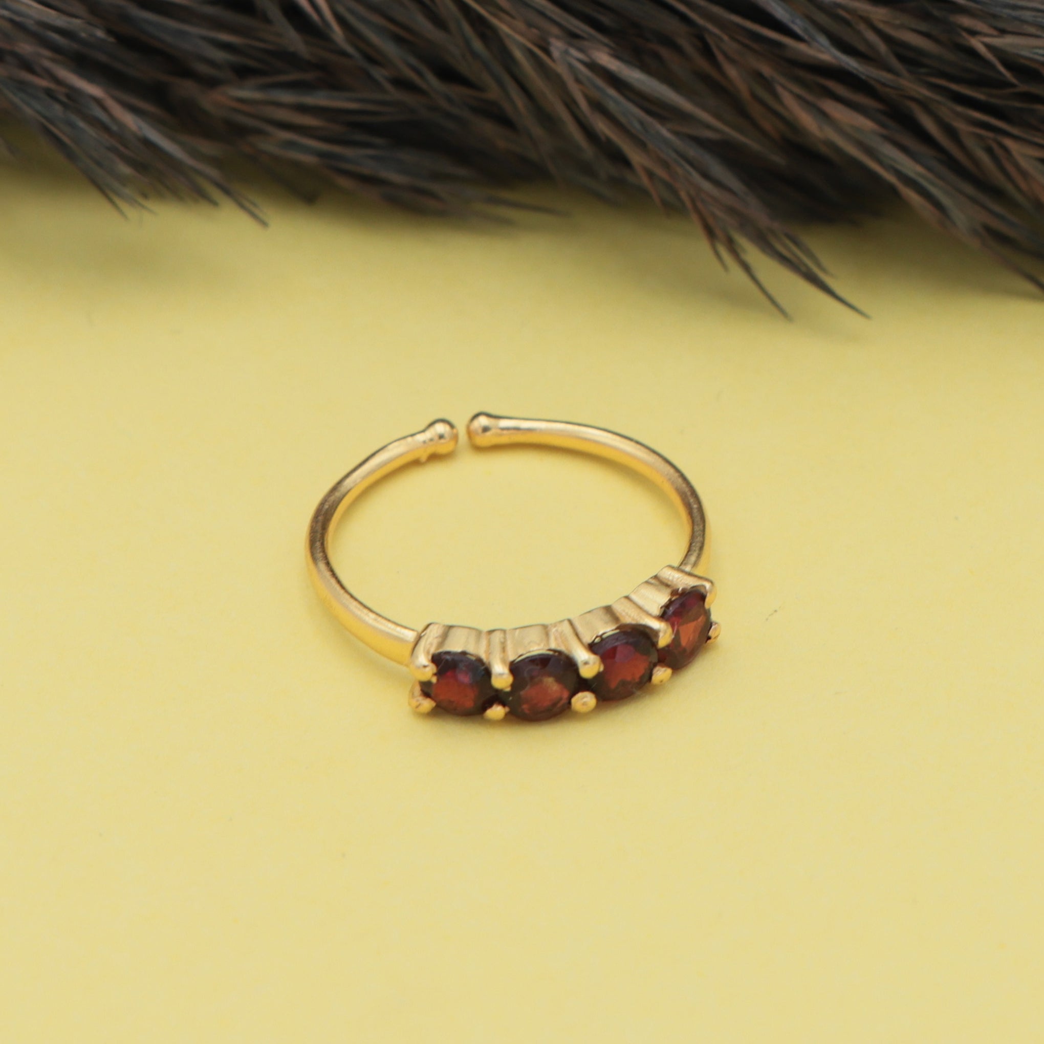 Dua Handmade Garnet Round Ring 4mm – Brown Adjustable Gold-Plated Contemporary Ring for Women
