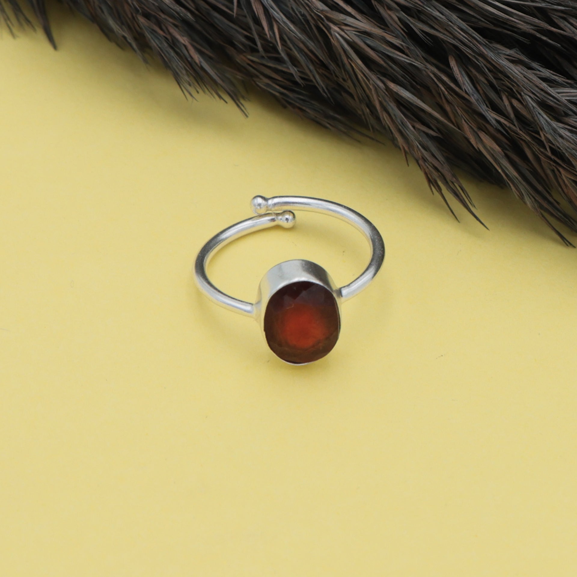 Dua Handmade Gomed Hassonite Oval Ring 8x11mm – Brown Adjustable Silver-Plated Birthstone - Raashi Ratan Gemstone Ring