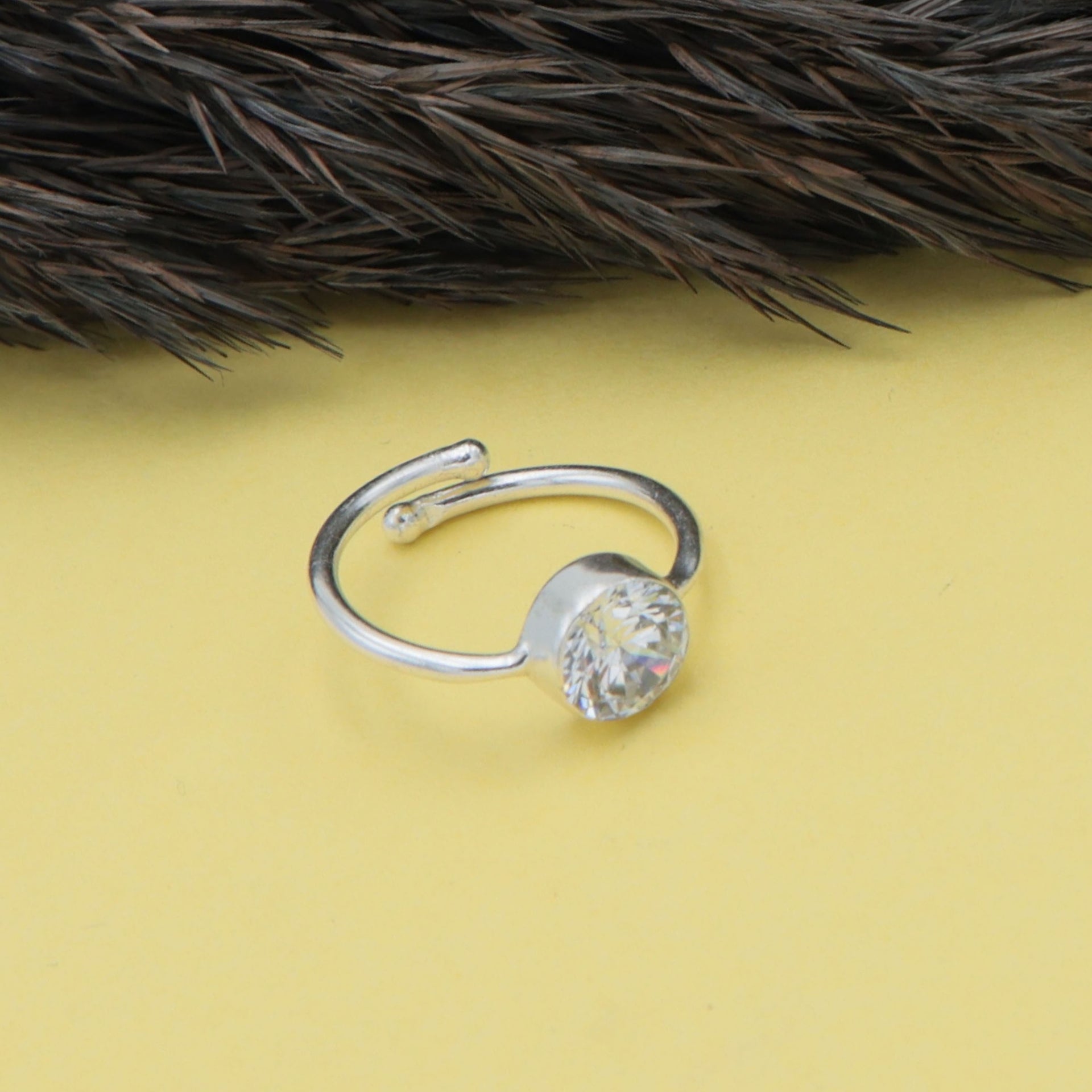 Dua Handmade Cubic Zirconia Diamond Round Ring 8mm – Adjustable Silver-Plated White Birthstone-Raashi Ratan Ring for Women