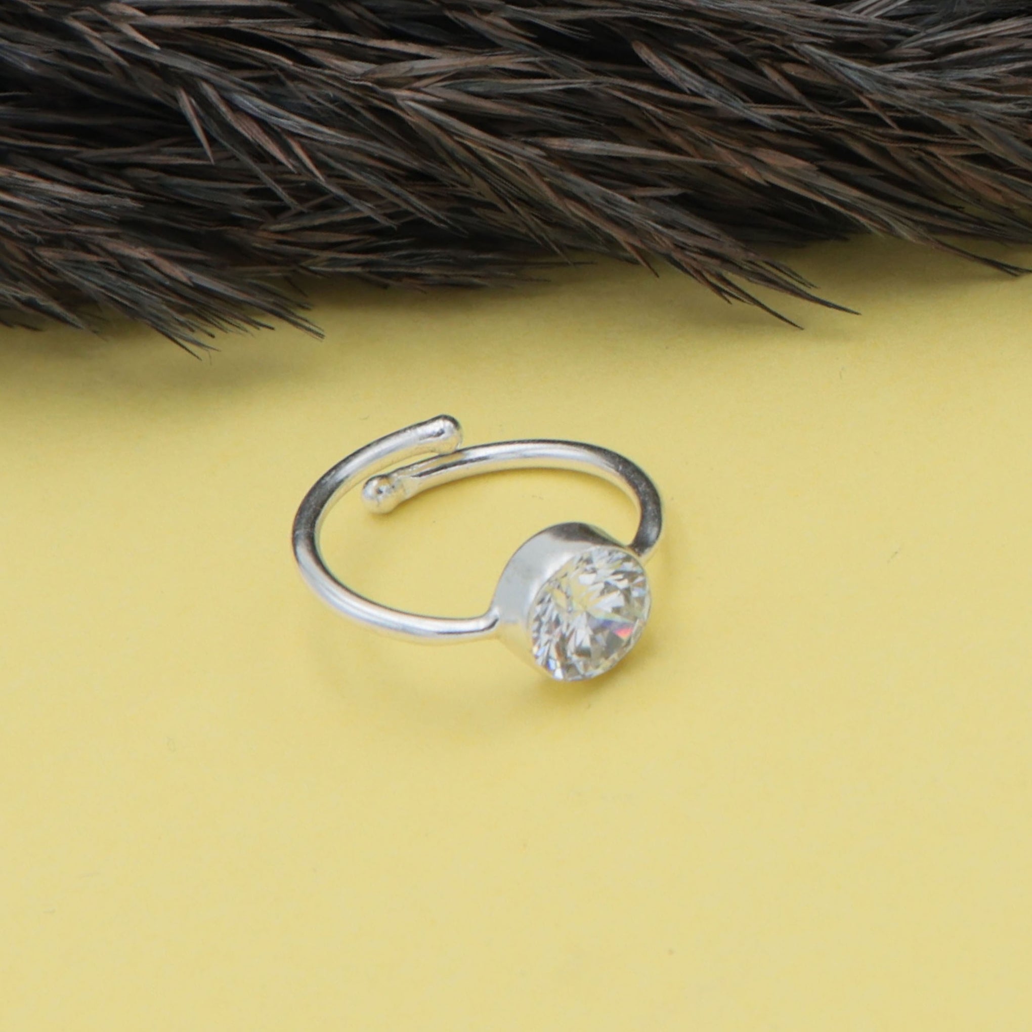 Dua Handmade Cubic Zirconia Diamond Round Ring 8mm – Adjustable Silver-Plated White Birthstone-Raashi Ratan Ring for Women