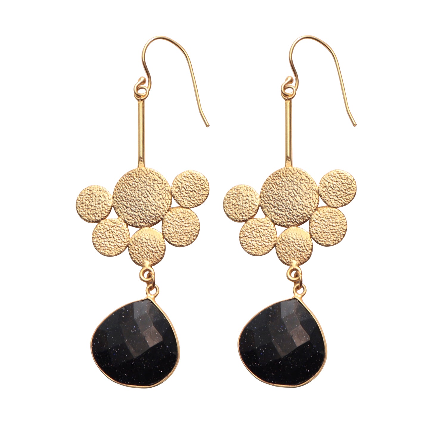 Dua Blue Sunstone Pendulum Earrings – Handmade 18mm Heart Cut Natural Gemstone Earrings