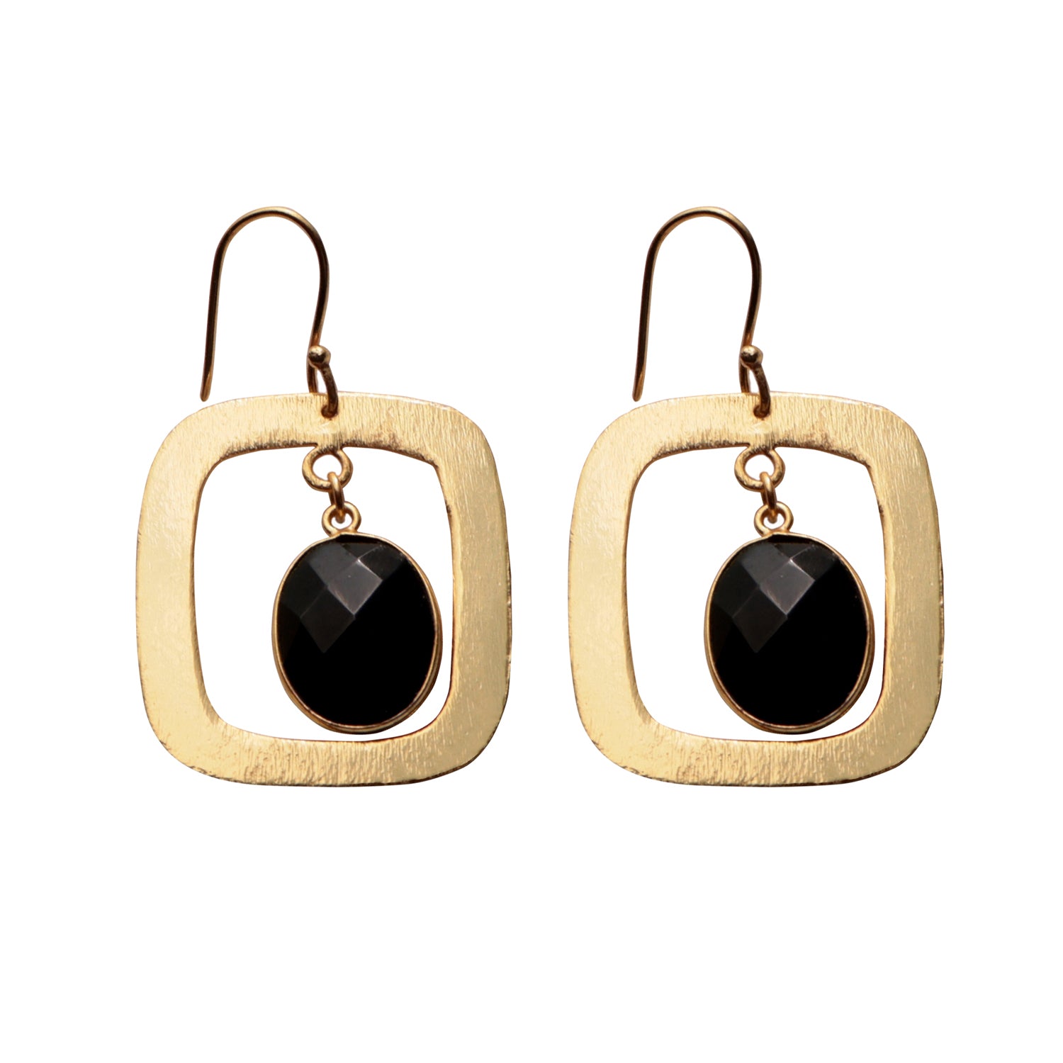 Dua Black Onyx Oval Earrings – Handmade 12x15mm Natural Gemstone Gold-Plated Brass Earrings