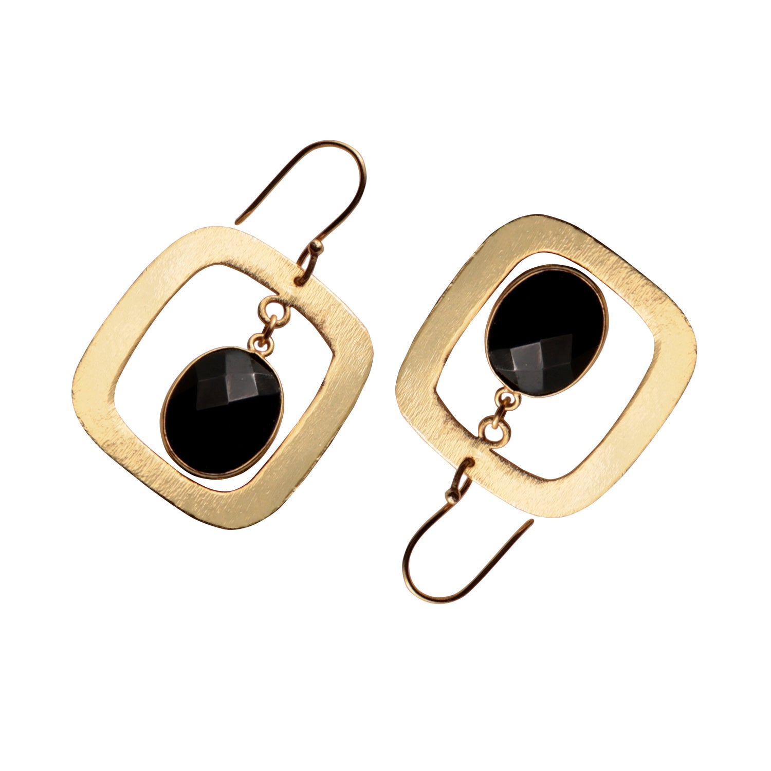 Dua Black Onyx Oval Earrings – Handmade 12x15mm Natural Gemstone Gold-Plated Brass Earrings