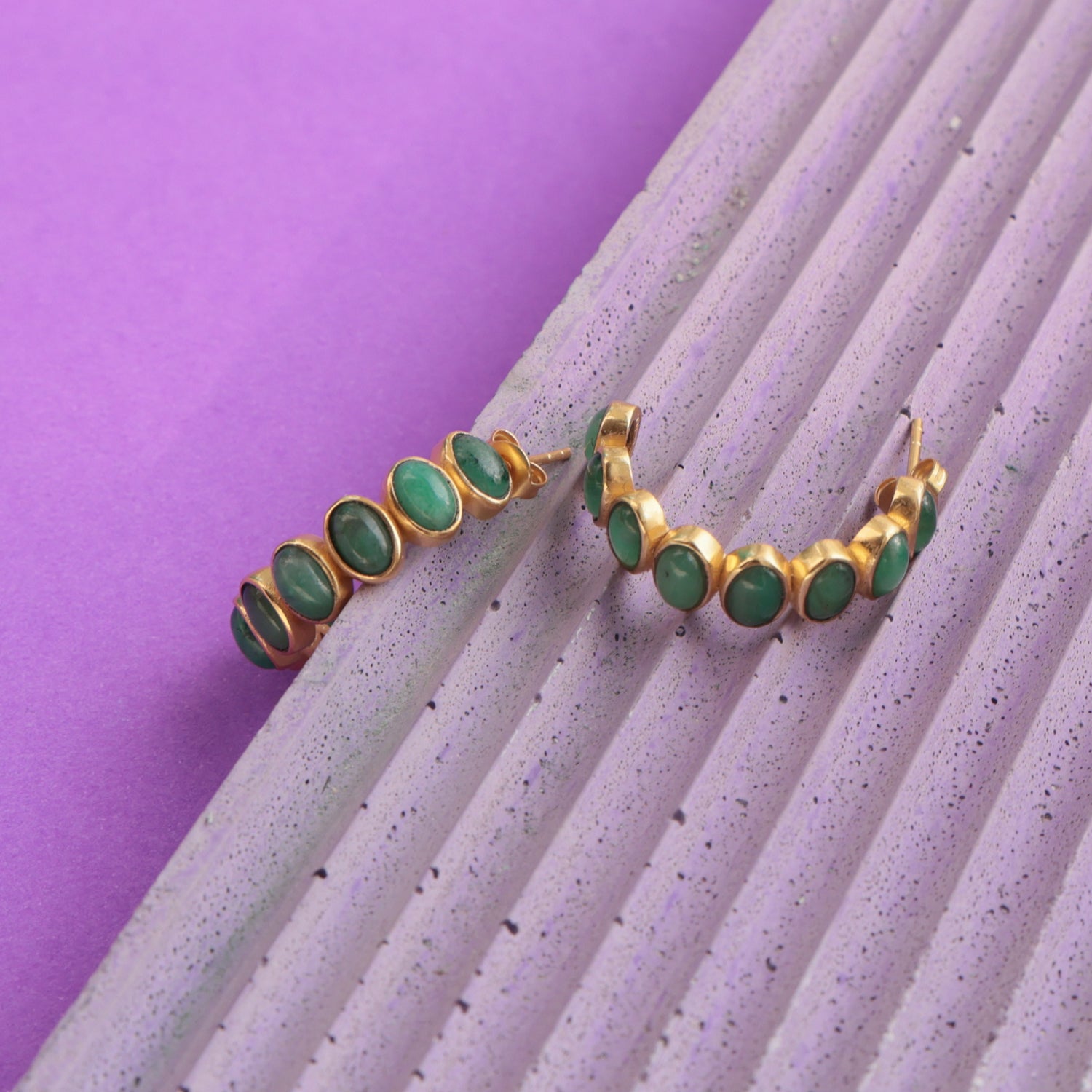 Dua Green Onyx Oval Cab Earrings – Handmade 4x6mm Natural Green Gemstone Earrings