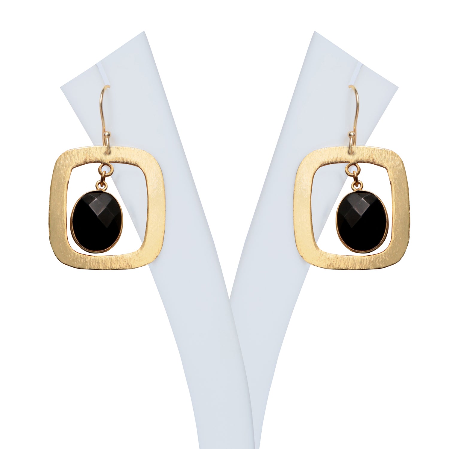 Dua Black Onyx Oval Earrings – Handmade 12x15mm Natural Gemstone Gold-Plated Brass Earrings