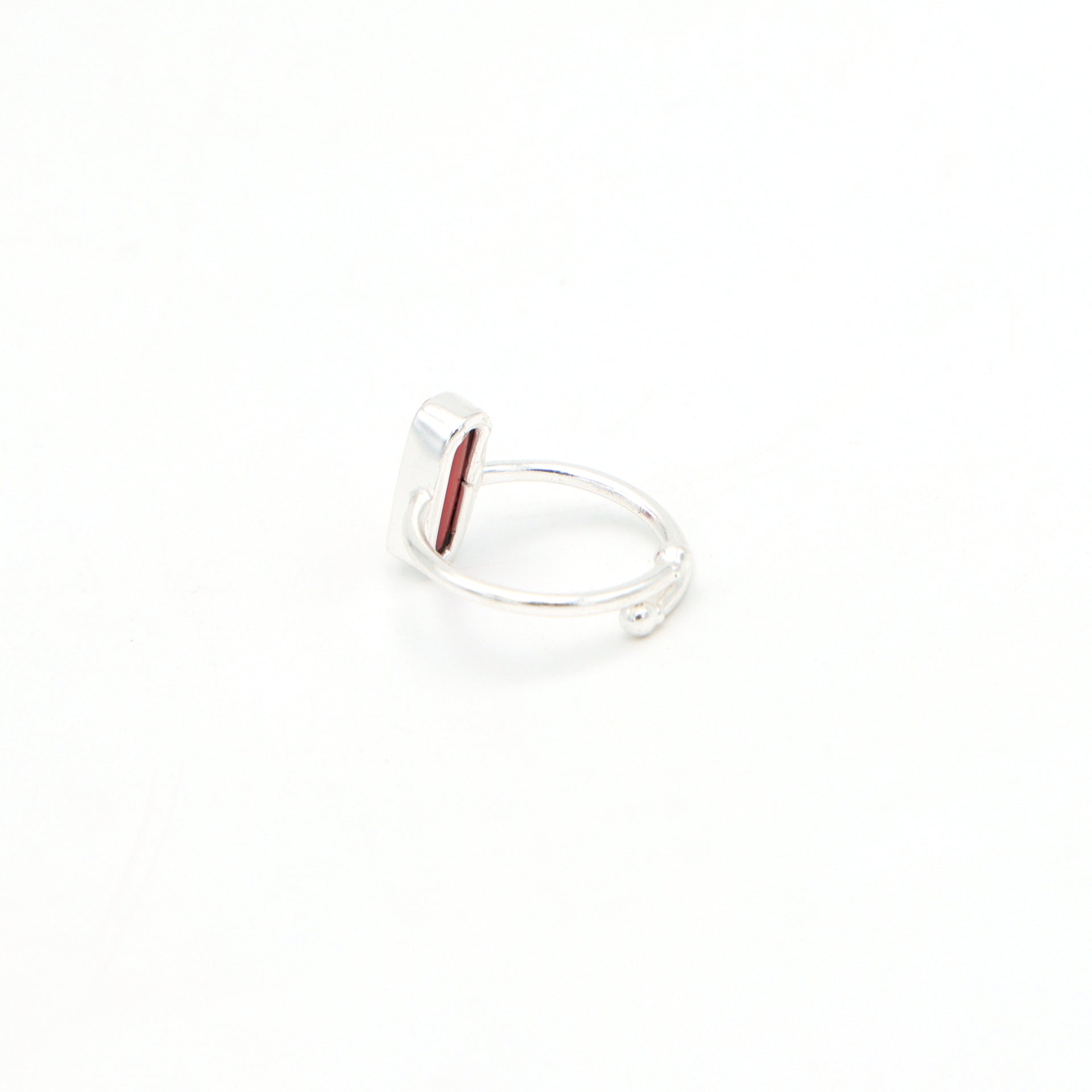 Dua Handmade Coral Moonga Capsule Ring 5x13mm – Red Adjustable Silver-Plated Birthstone - Raashi Ratan Ring for Women & Girls