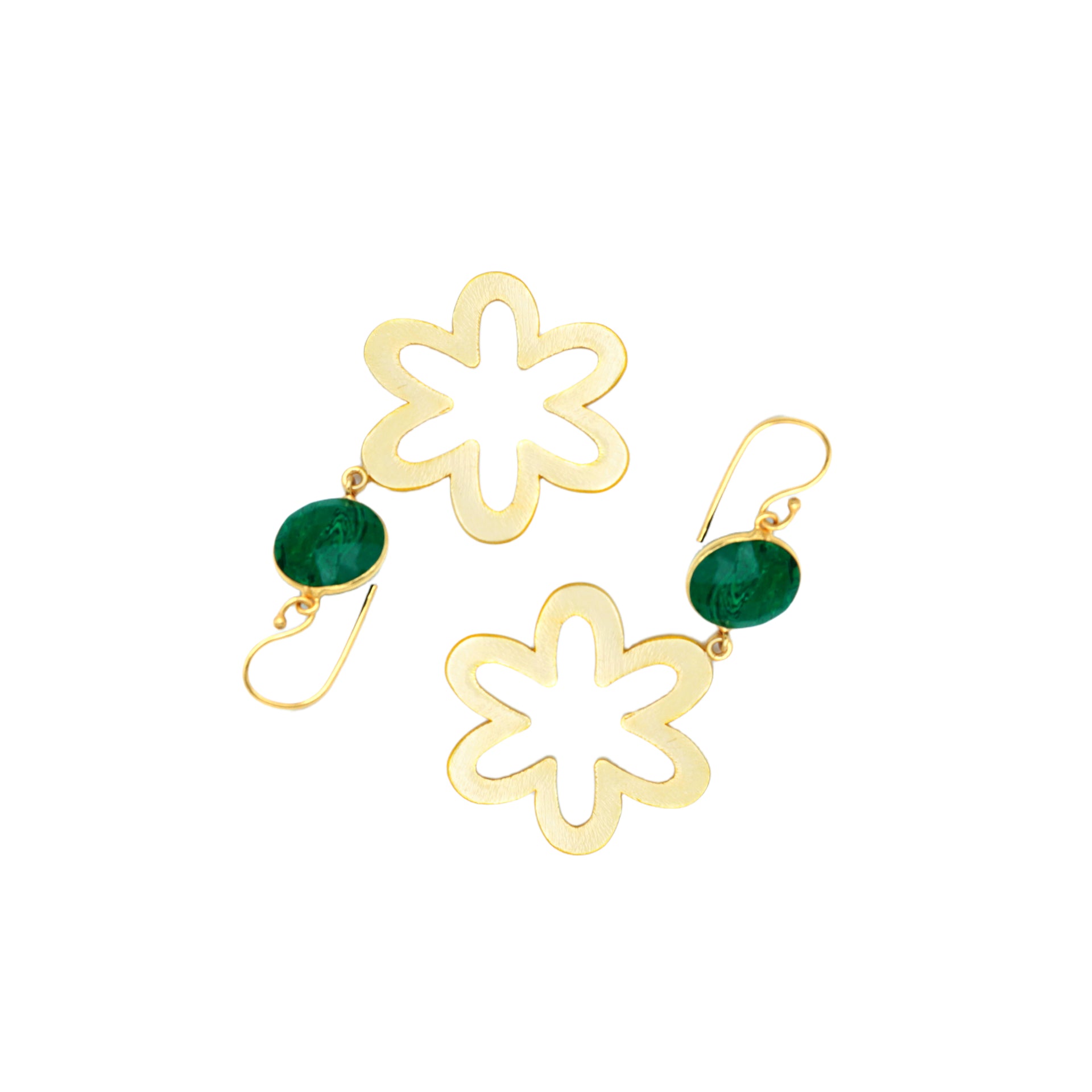 Dua Malachite Flower Earrings – Handmade 14mm Natural Green Gemstone Round Earrings