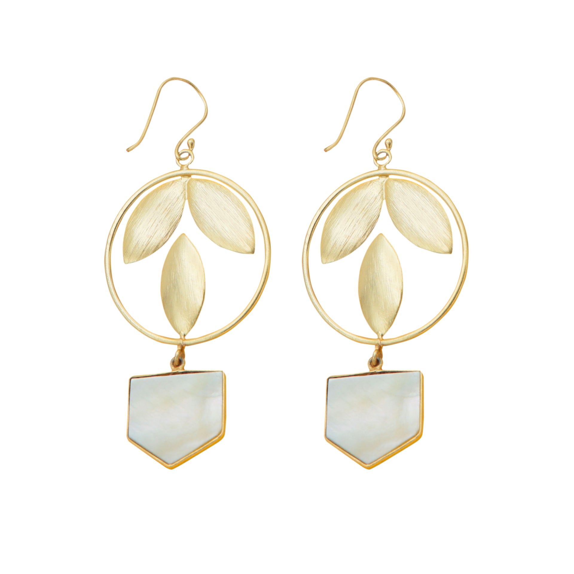 Dua Mother of Pearl Pentagon Earrings – Handmade 18mm Natural Pearl Gemstone Gold-Plated Earrings