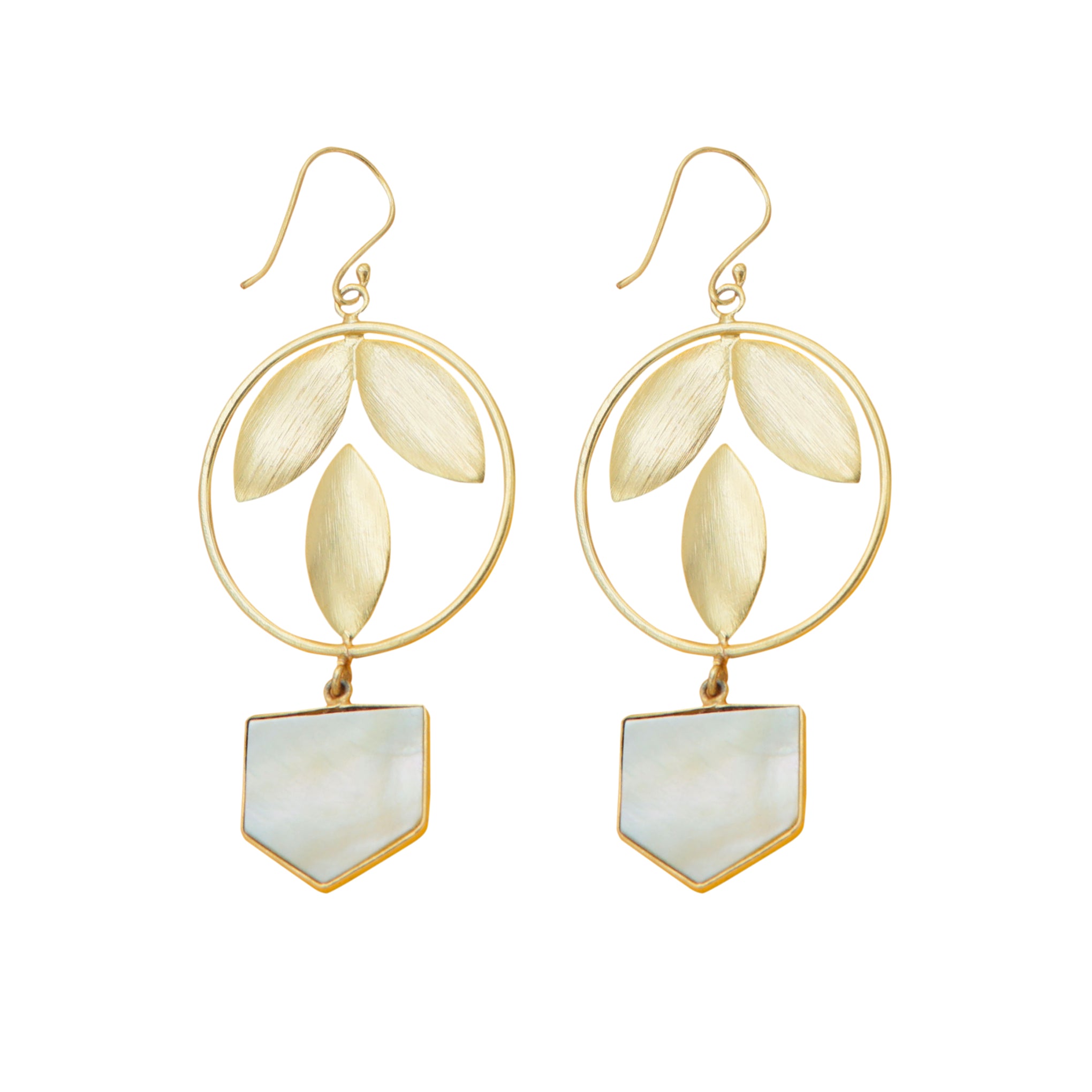 Dua Mother of Pearl Pentagon Earrings – Handmade 18mm Natural Pearl Gemstone Gold-Plated Earrings