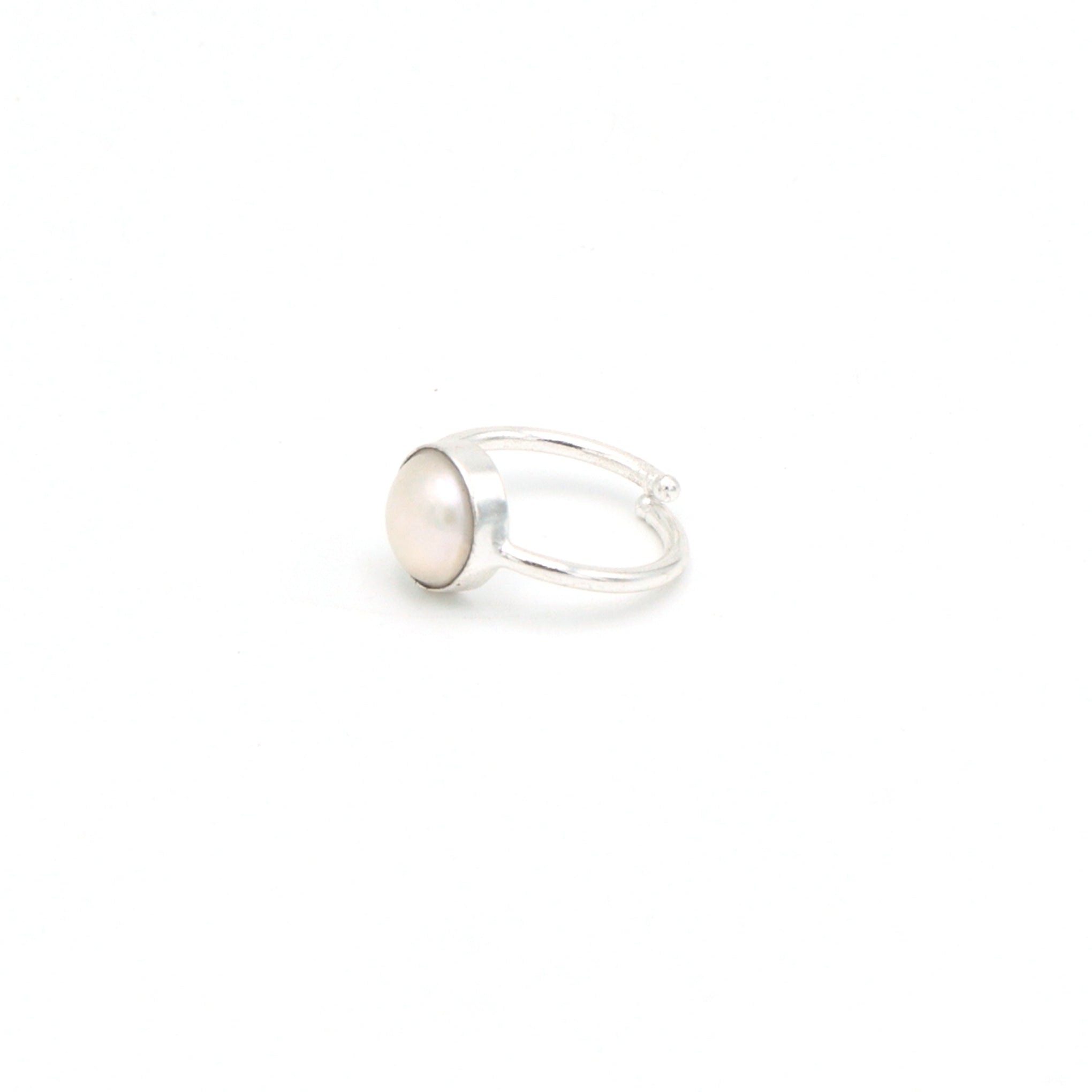 Dua Handmade Pearl Moti Round Ring 8mm – White Adjustable Silver-Plated Birthstone - Raashi Ratan Jewelry for Elegant Look