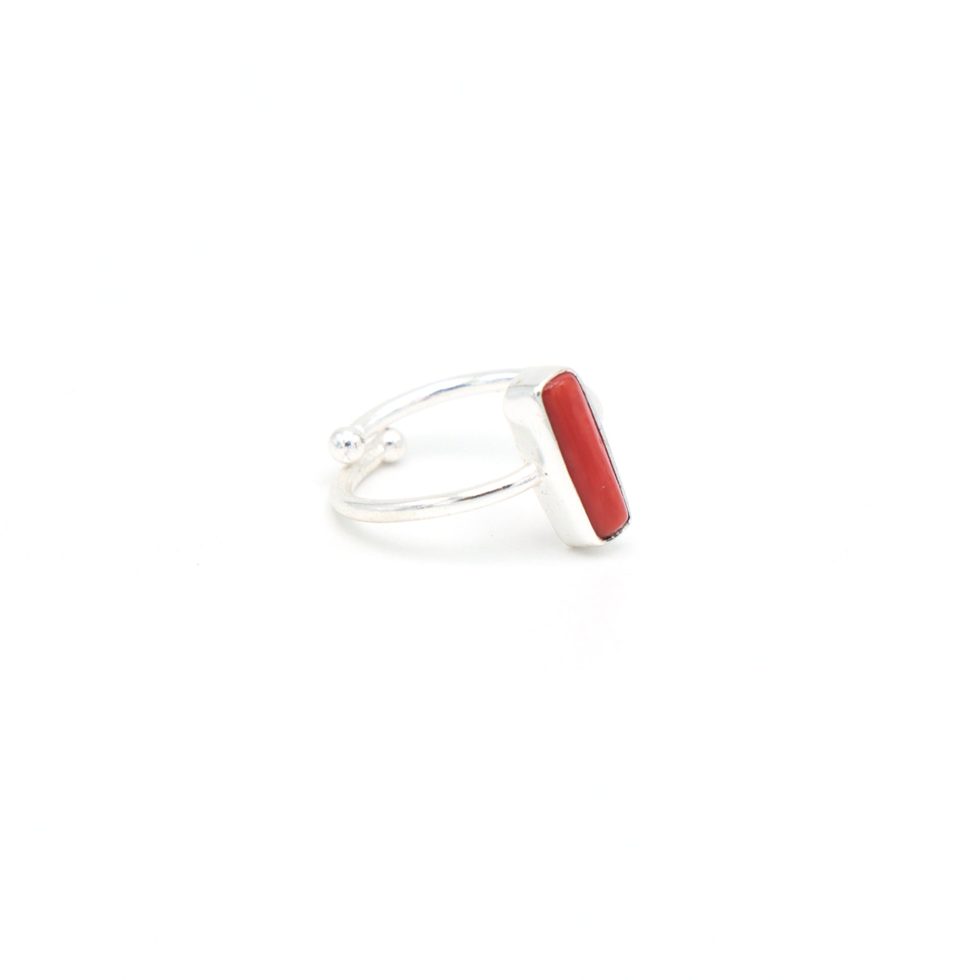 Dua Handmade Coral Moonga Capsule Ring 5x13mm – Red Adjustable Silver-Plated Birthstone - Raashi Ratan Ring for Women & Girls