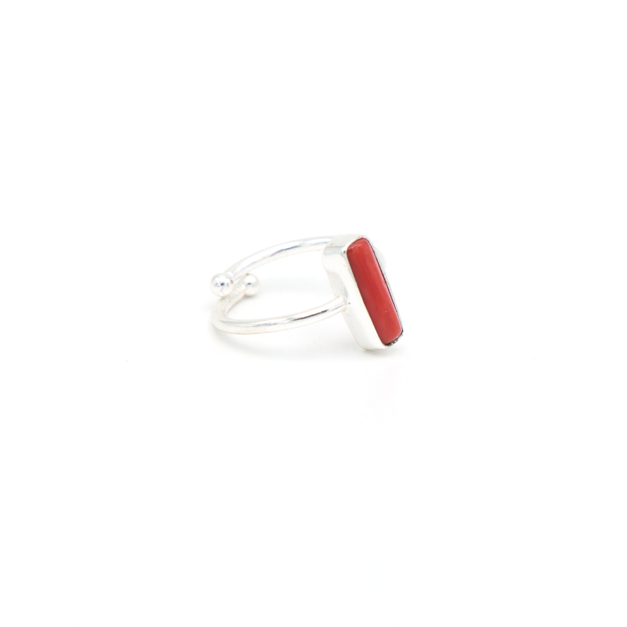 Dua Handmade Coral Moonga Capsule Ring 5x13mm – Red Adjustable Silver-Plated Birthstone - Raashi Ratan Ring for Women & Girls