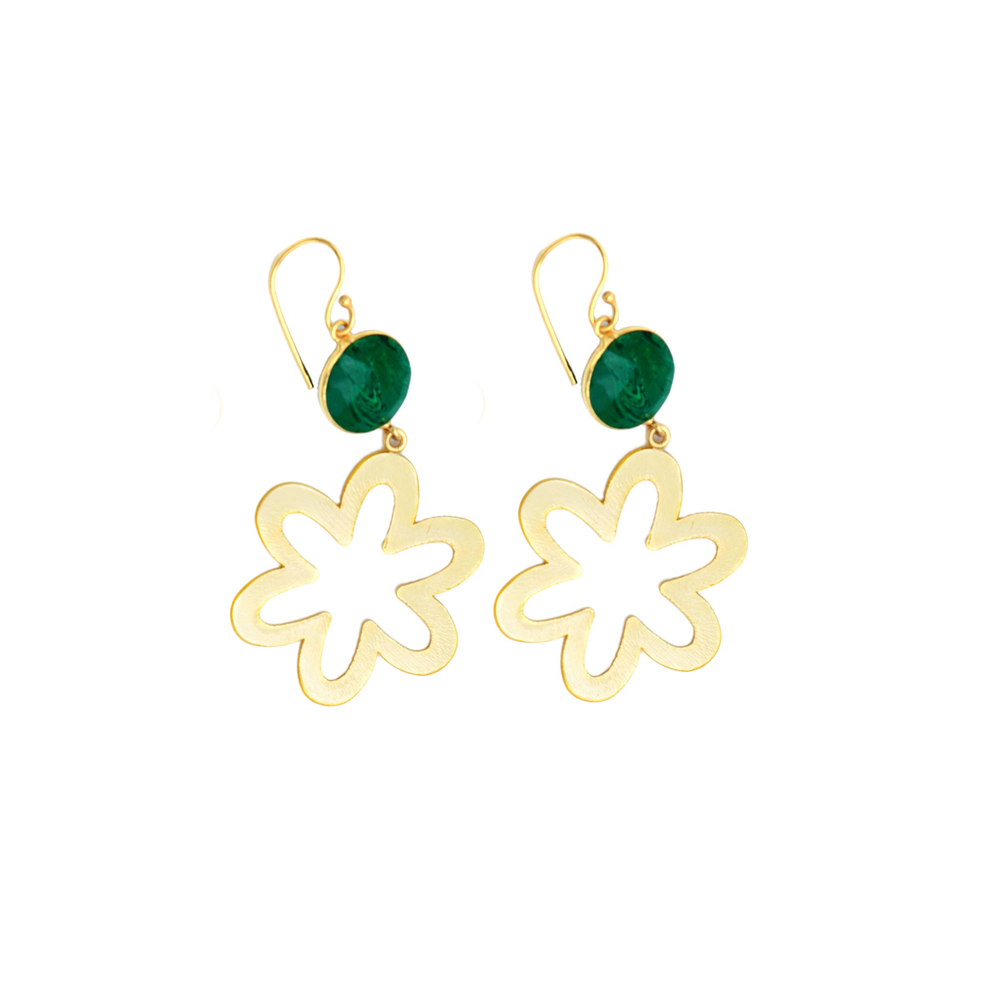 Dua Malachite Flower Earrings – Handmade 14mm Natural Green Gemstone Round Earrings