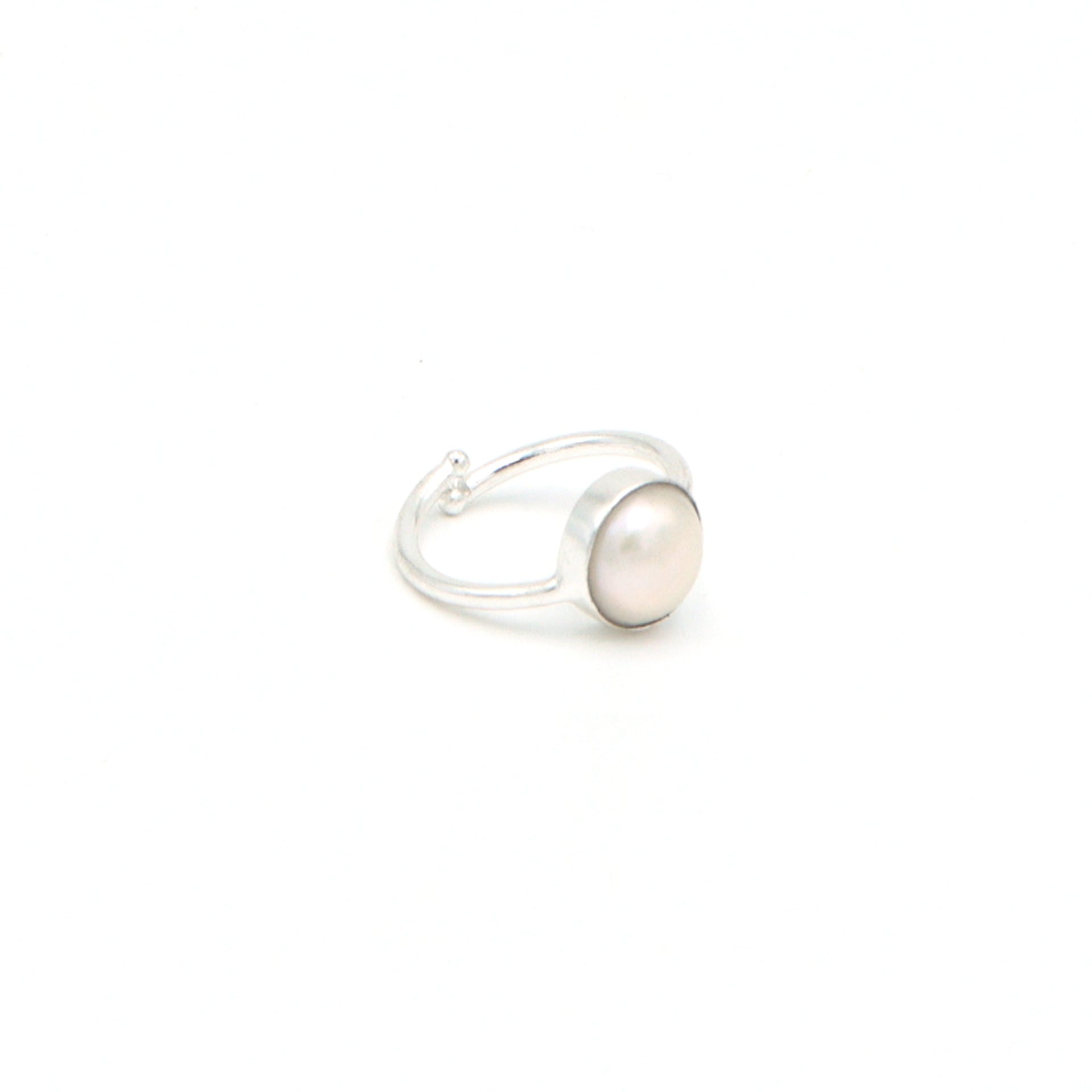Dua Handmade Pearl Moti Round Ring 8mm – White Adjustable Silver-Plated Birthstone - Raashi Ratan Jewelry for Elegant Look