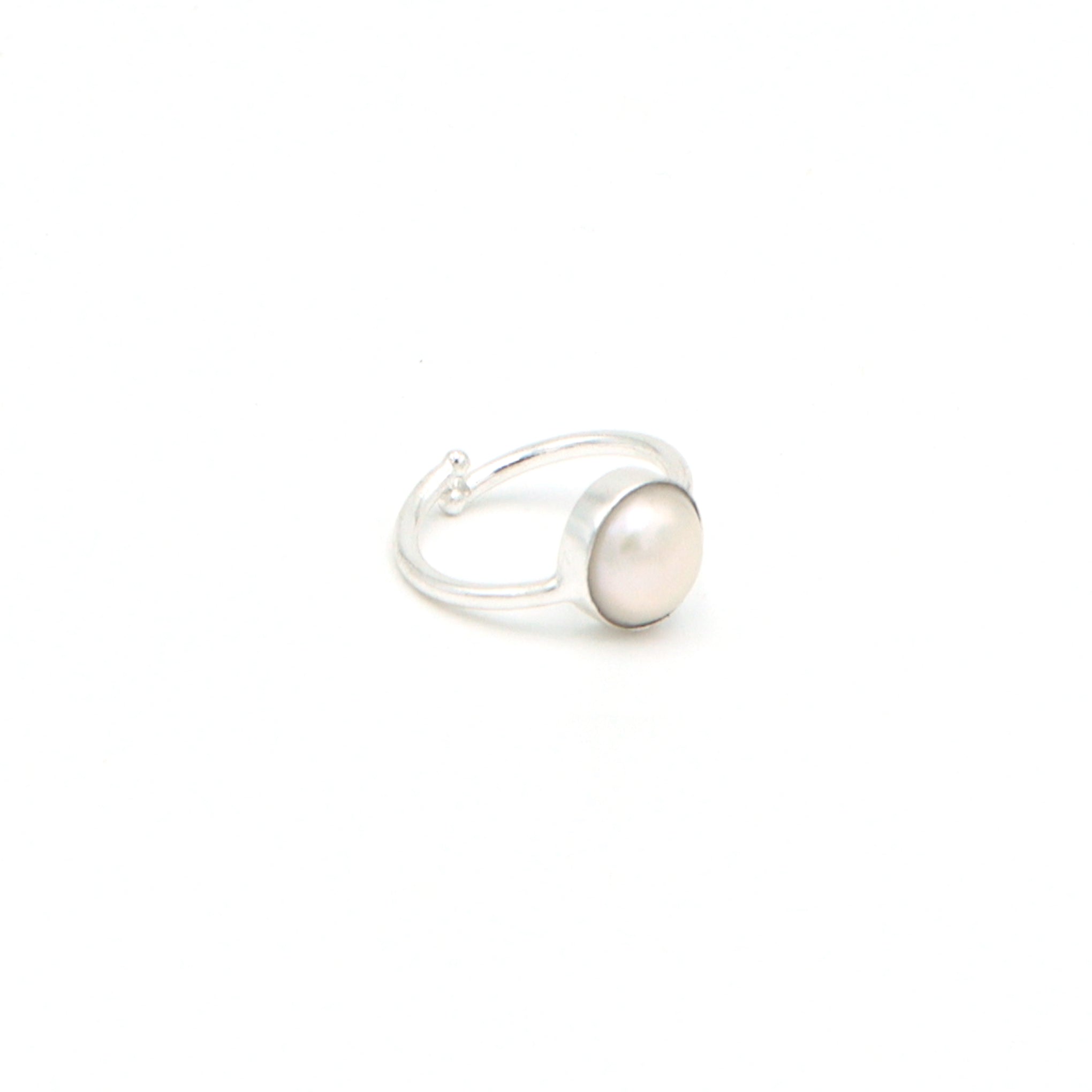 Dua Handmade Pearl Moti Round Ring 8mm – White Adjustable Silver-Plated Birthstone - Raashi Ratan Jewelry for Elegant Look