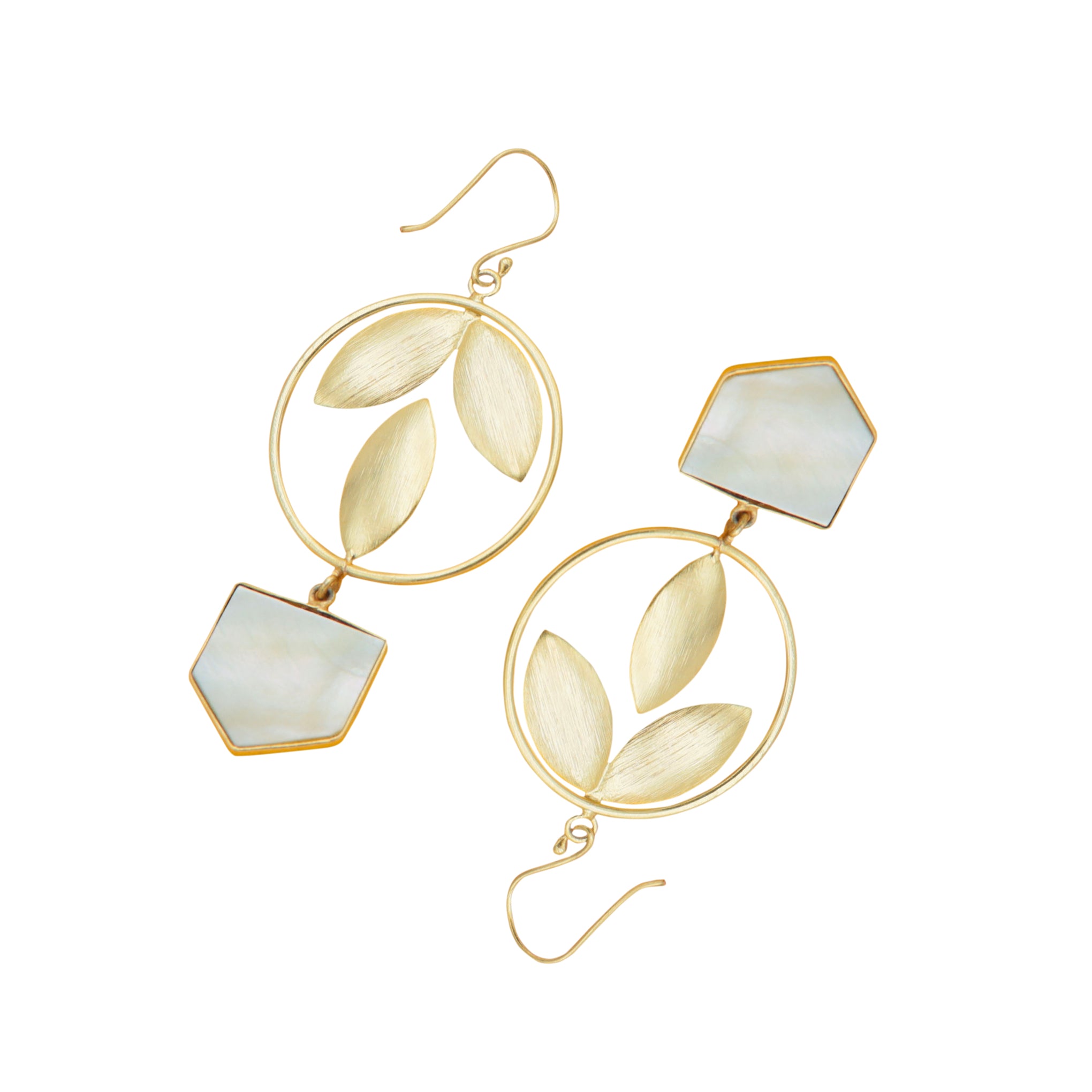 Dua Mother of Pearl Pentagon Earrings – Handmade 18mm Natural Pearl Gemstone Gold-Plated Earrings