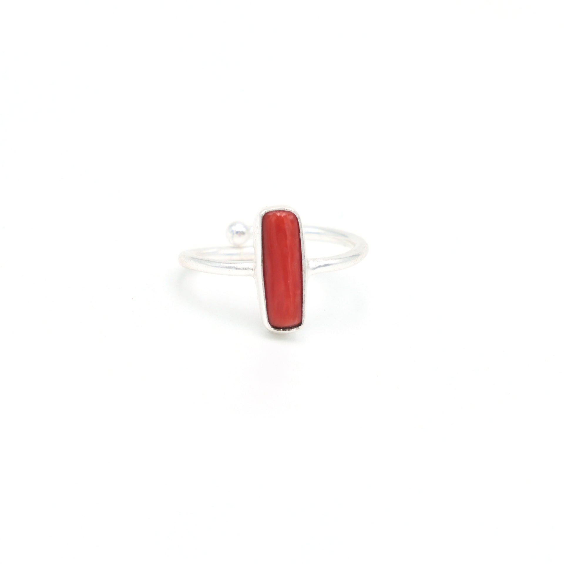 Dua Handmade Coral Moonga Capsule Ring 5x13mm – Red Adjustable Silver-Plated Birthstone - Raashi Ratan Ring for Women & Girls