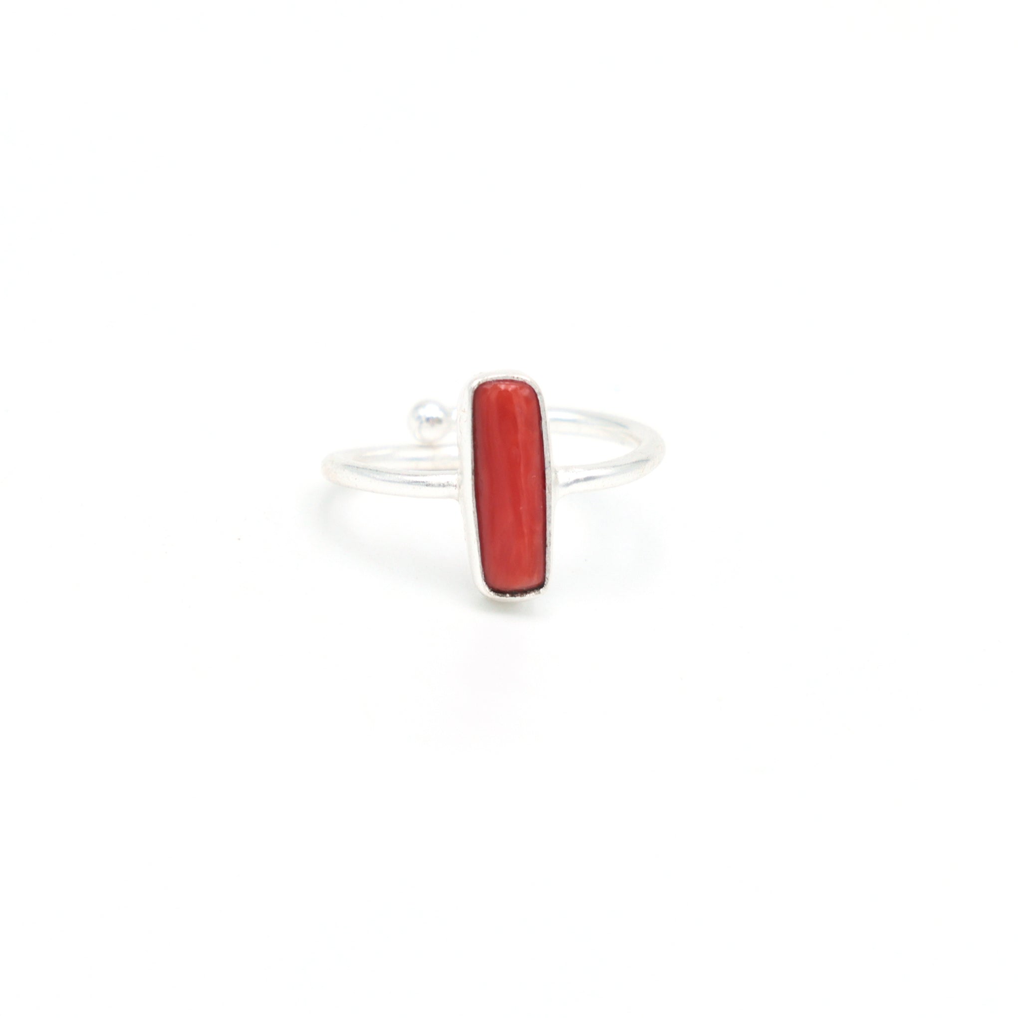 Dua Handmade Coral Moonga Capsule Ring 5x13mm – Red Adjustable Silver-Plated Birthstone - Raashi Ratan Ring for Women & Girls