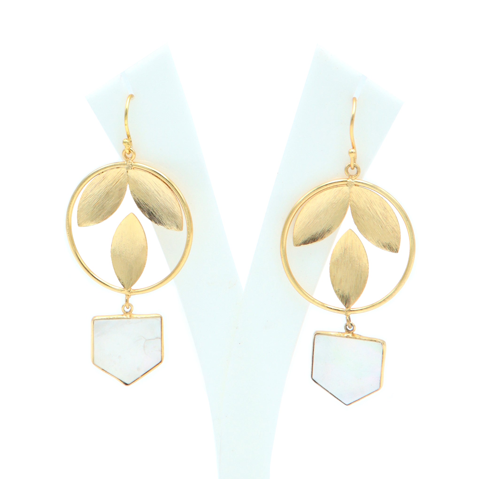 Dua Mother of Pearl Pentagon Earrings – Handmade 18mm Natural Pearl Gemstone Gold-Plated Earrings