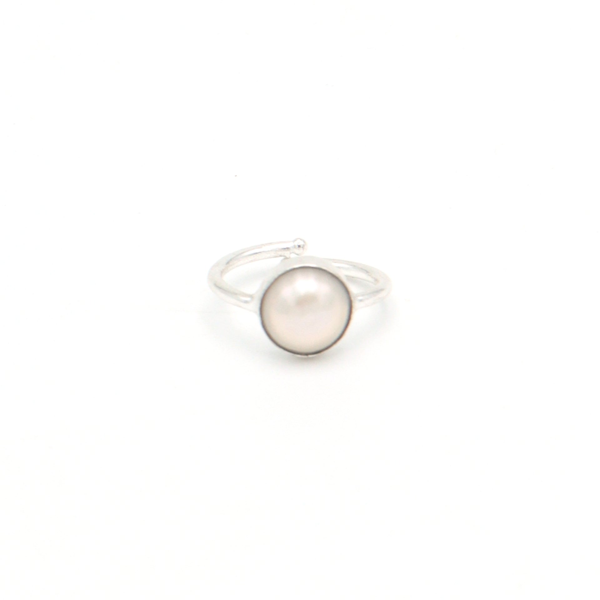 Dua Handmade Pearl Moti Round Ring 8mm – White Adjustable Silver-Plated Birthstone - Raashi Ratan Jewelry for Elegant Look