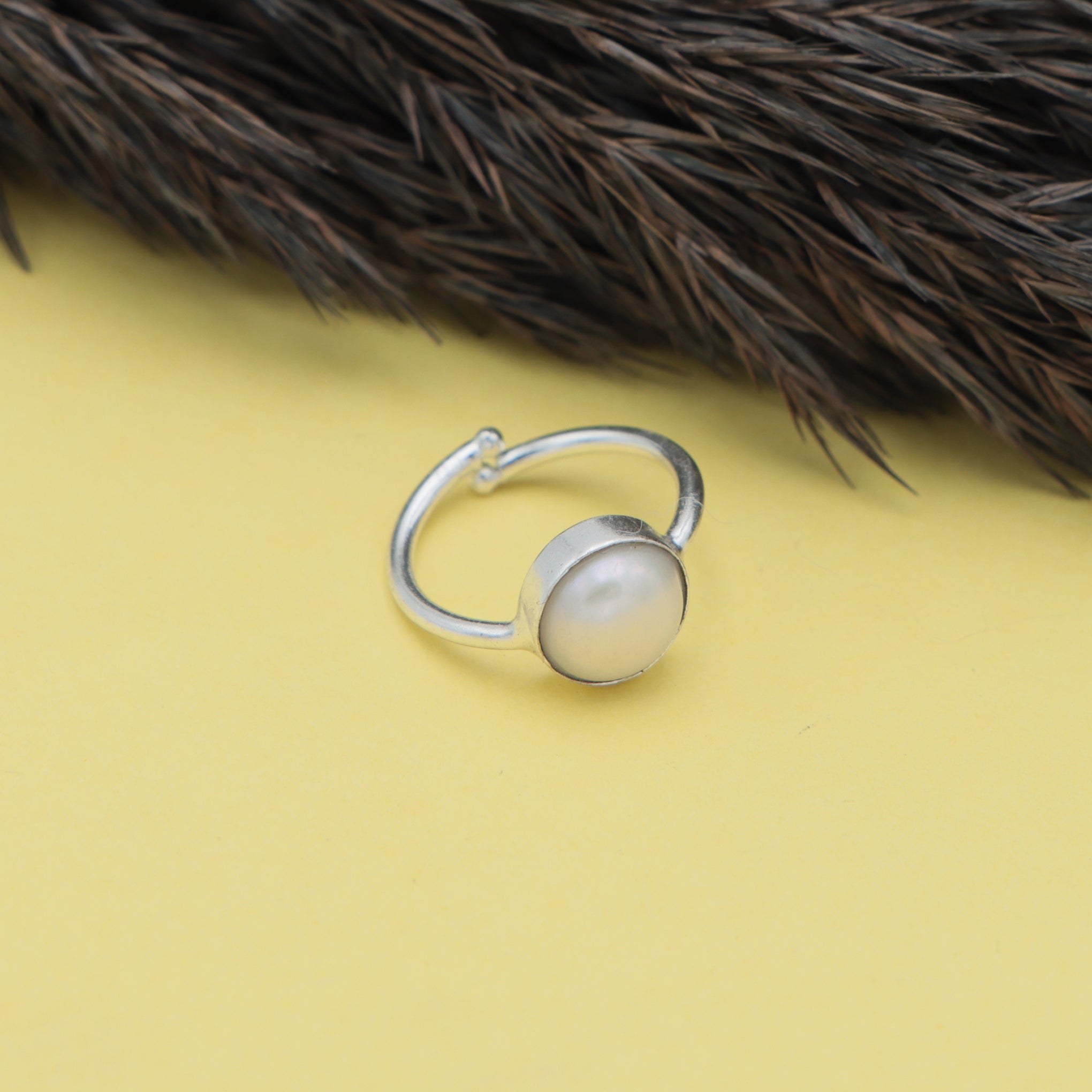 Dua Handmade Pearl Moti Round Ring 8mm – White Adjustable Silver-Plated Birthstone - Raashi Ratan Jewelry for Elegant Look