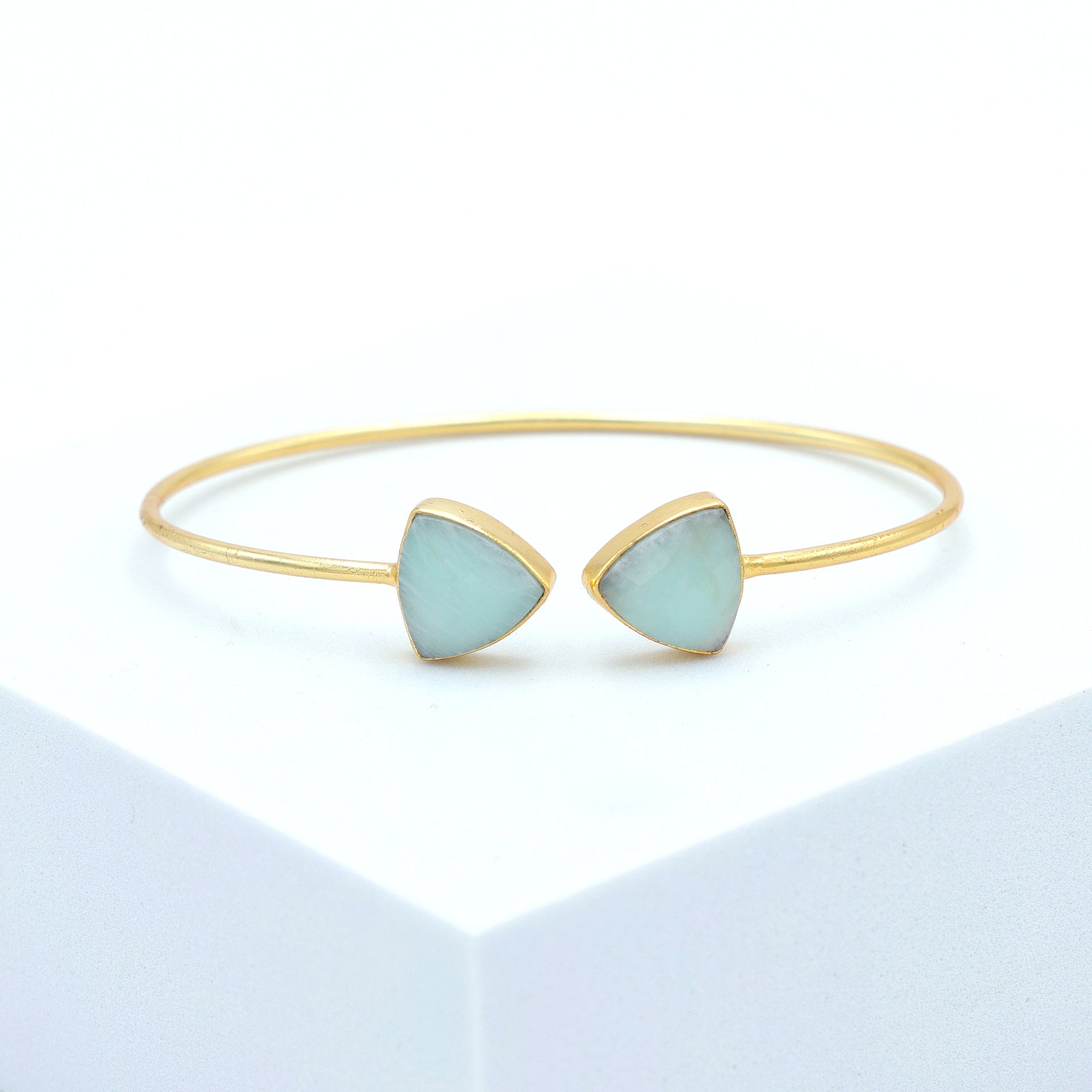 AmazoniteDoubleBangleBraceletGoldPlatedBrassGreenHealingJewelry