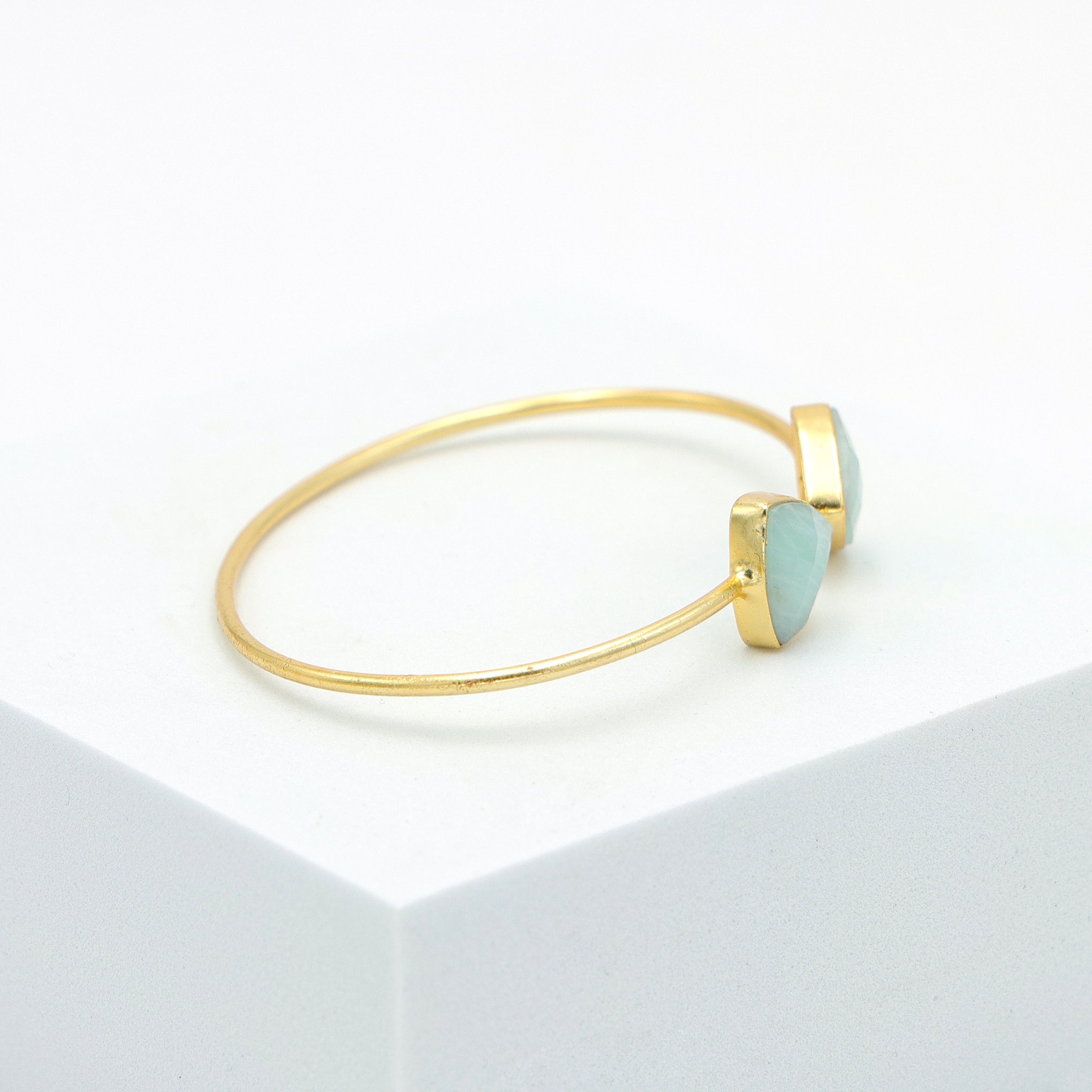 AmazoniteDoubleBangleBraceletGoldPlatedBrassGreenHealingJewelry