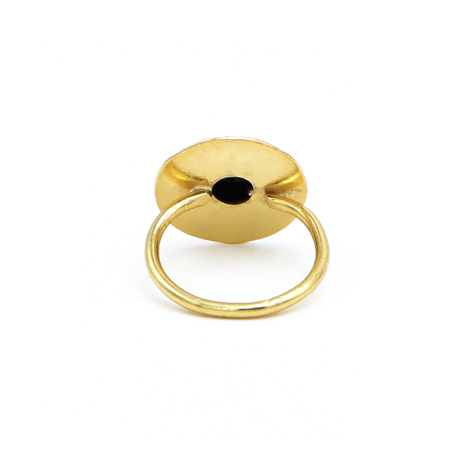 Black Onyx Adjustable Round Ring – 18kt Gold Plated Brass for Women