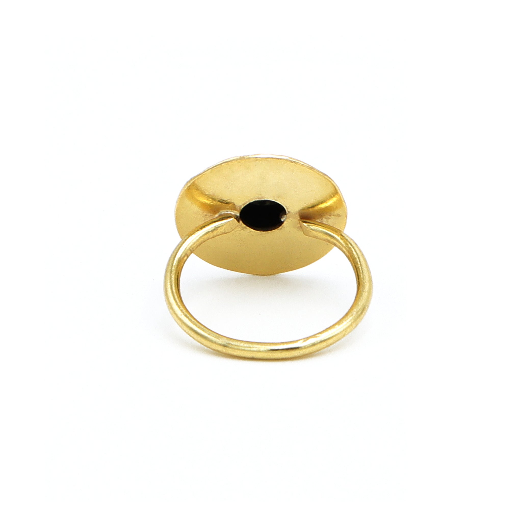 Black Onyx Adjustable Round Ring – 18kt Gold Plated Brass for Women