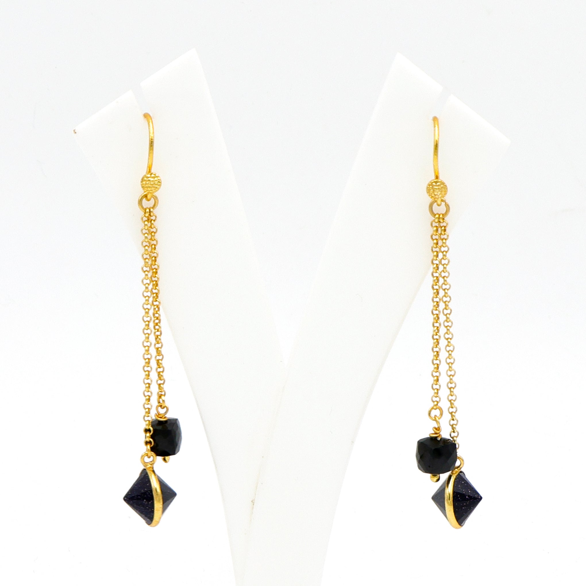 Blue Sunstone & Black Spinal Gold-Plated Handcrafted Earrings – Contemporary Minimalist Jewelry for Women