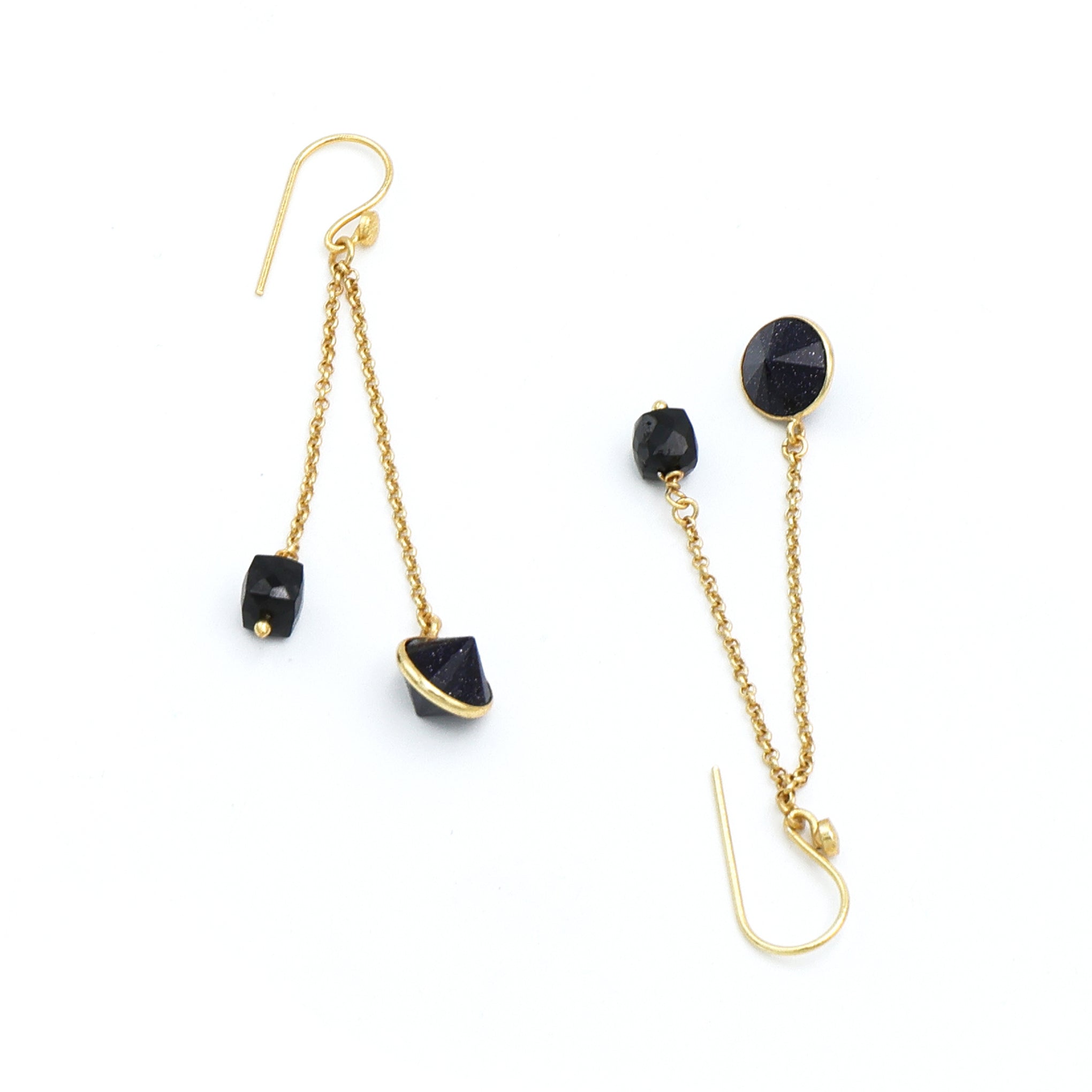 Blue Sunstone & Black Spinal Gold-Plated Handcrafted Earrings – Contemporary Minimalist Jewelry for Women