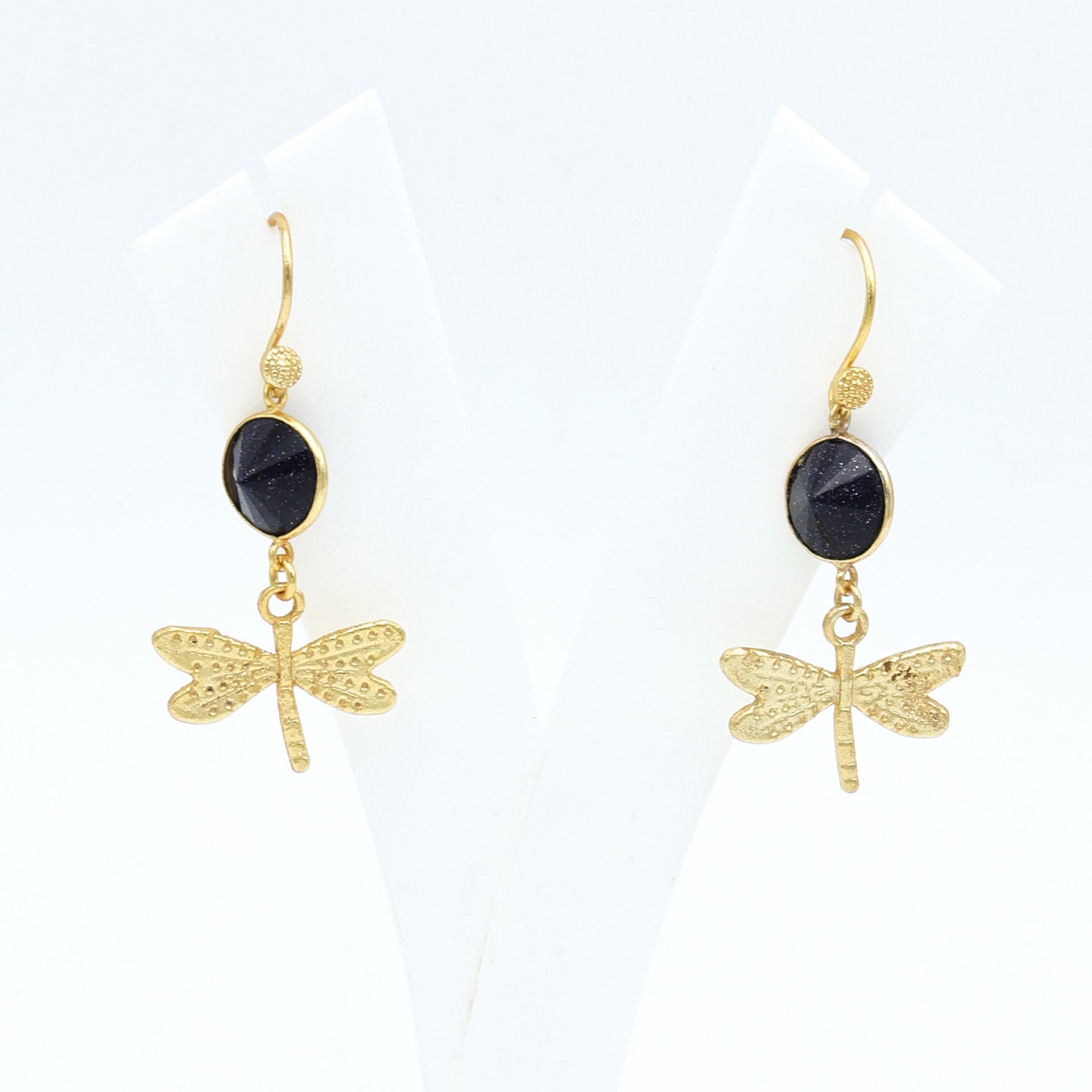 Blue Sunstone Gold-Plated Earrings – Elegant Handmade Party Jewelry for Women