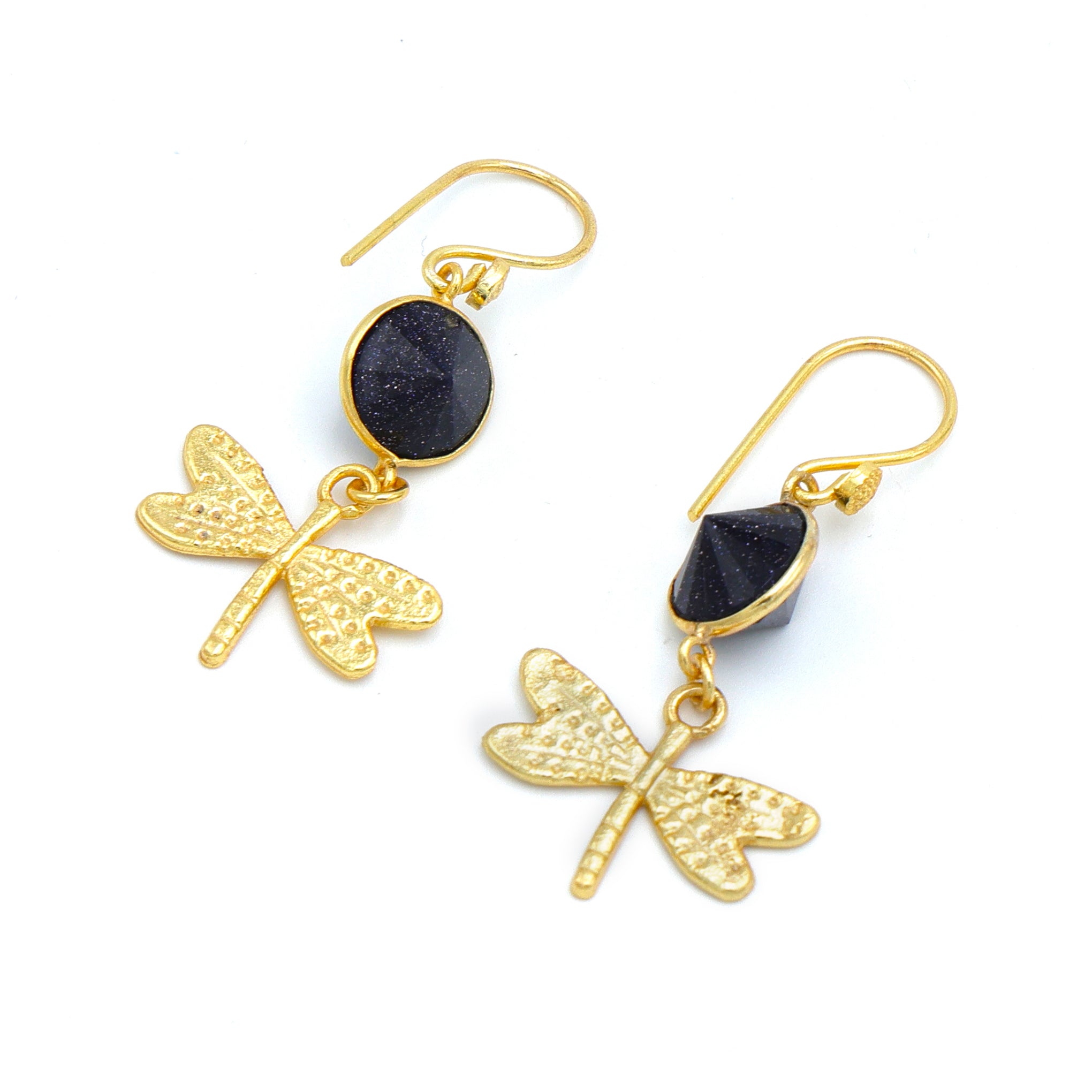 Blue Sunstone Gold-Plated Earrings – Elegant Handmade Party Jewelry for Women