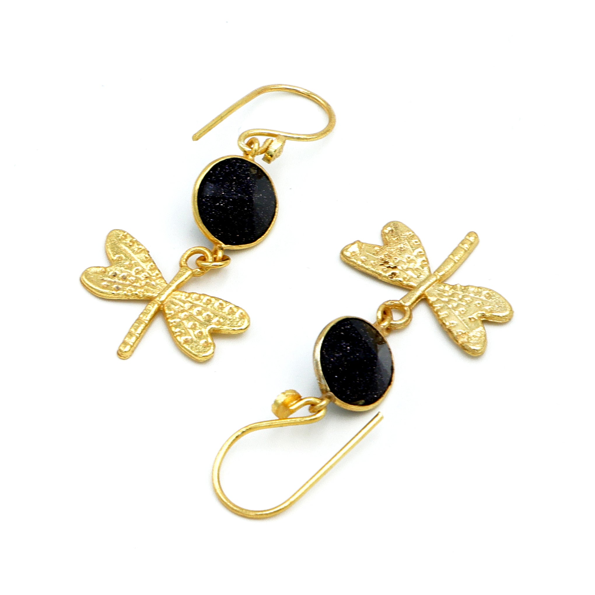 Blue Sunstone Gold-Plated Earrings – Elegant Handmade Party Jewelry for Women