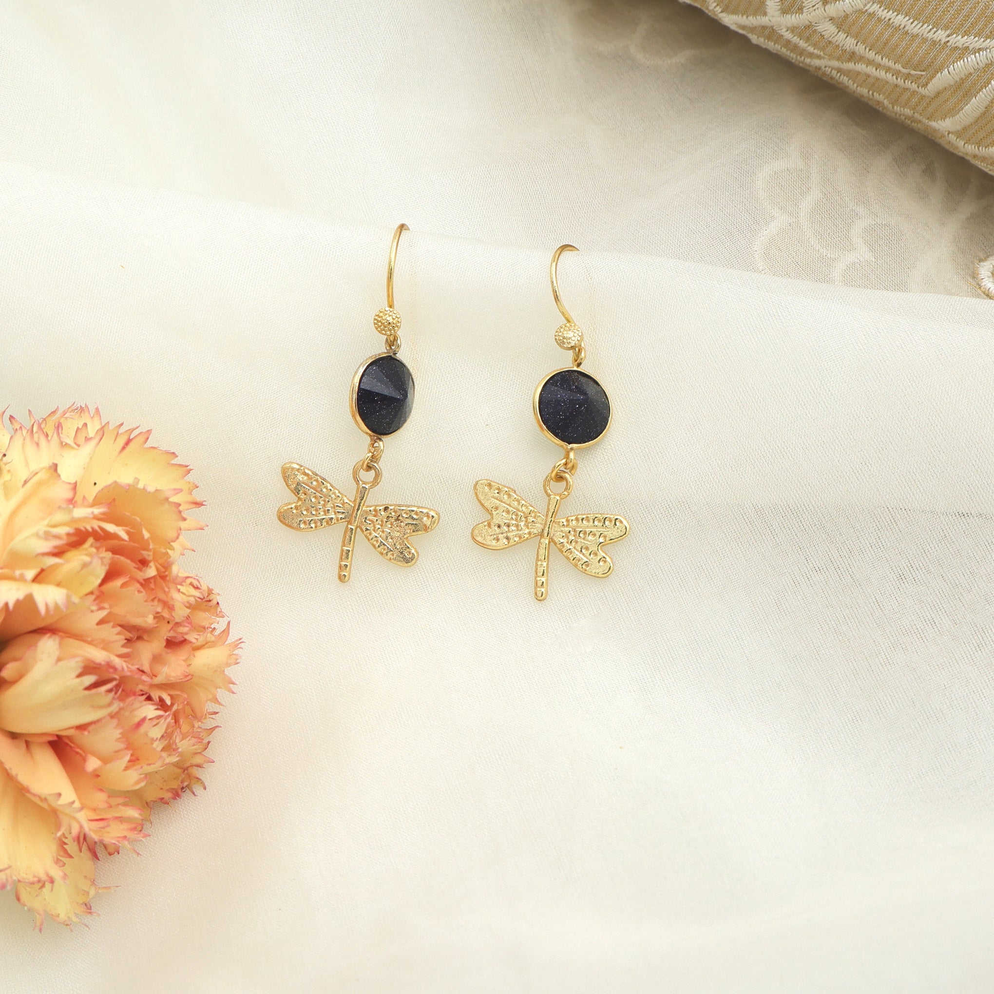 Blue Sunstone Gold-Plated Earrings – Elegant Handmade Party Jewelry for Women
