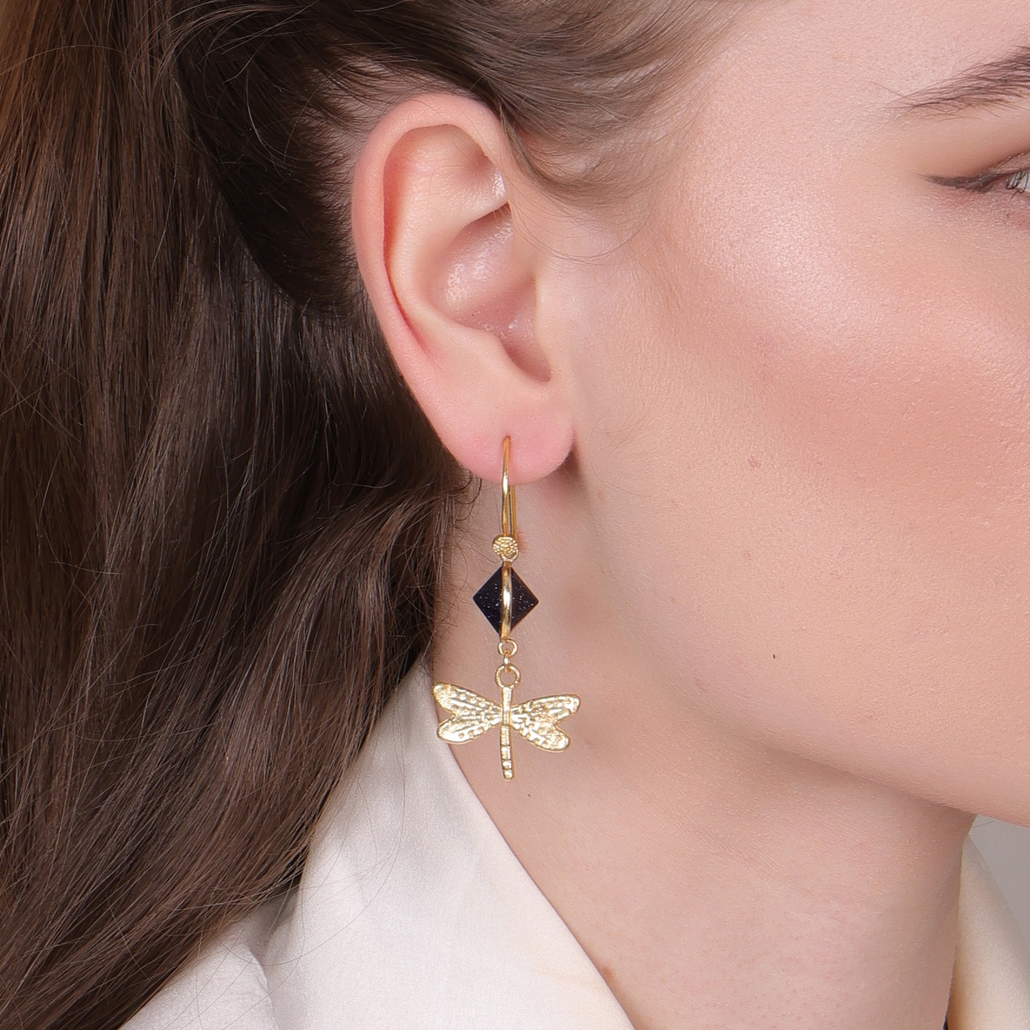 Blue Sunstone Gold-Plated Earrings – Elegant Handmade Party Jewelry for Women