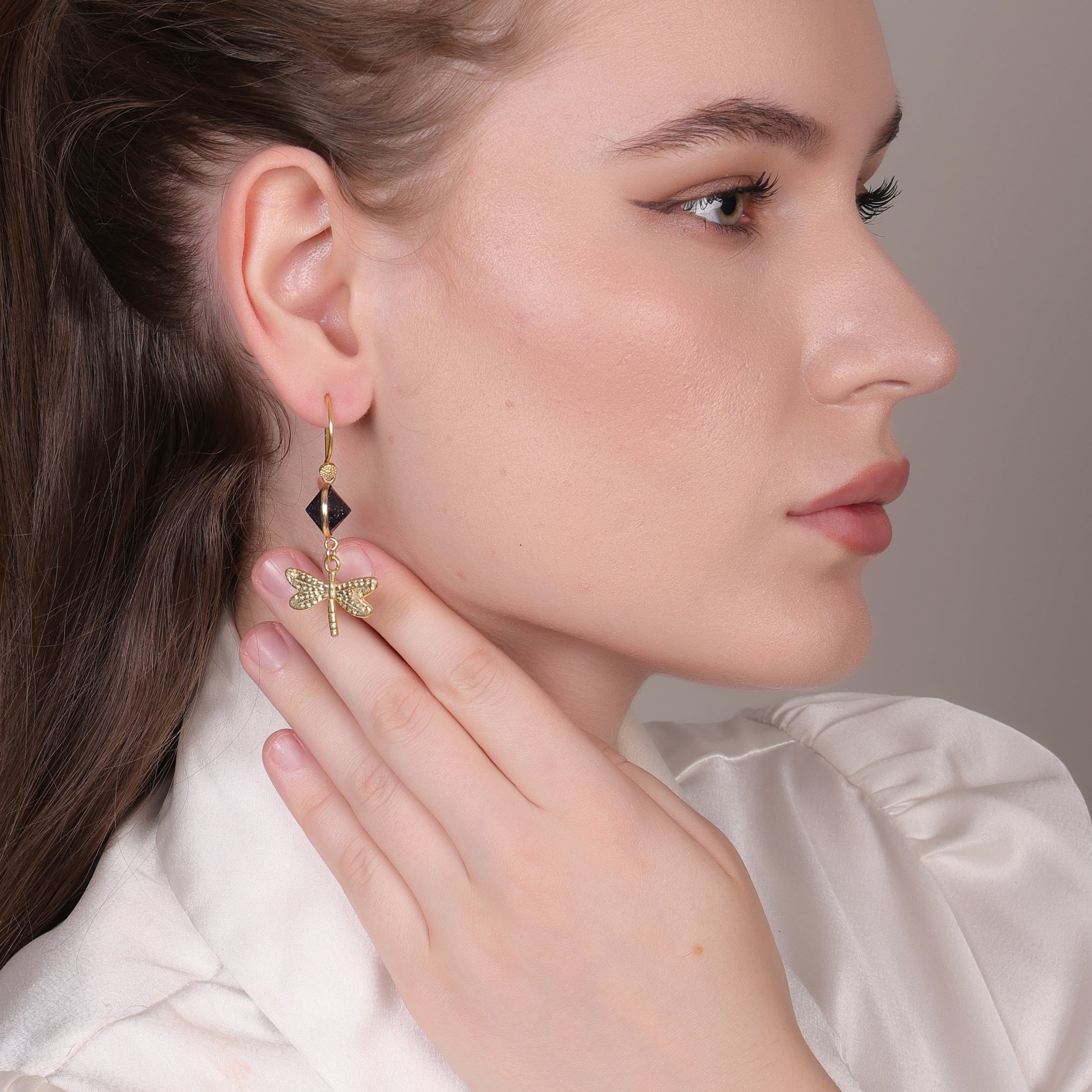 Blue Sunstone Gold-Plated Earrings – Elegant Handmade Party Jewelry for Women