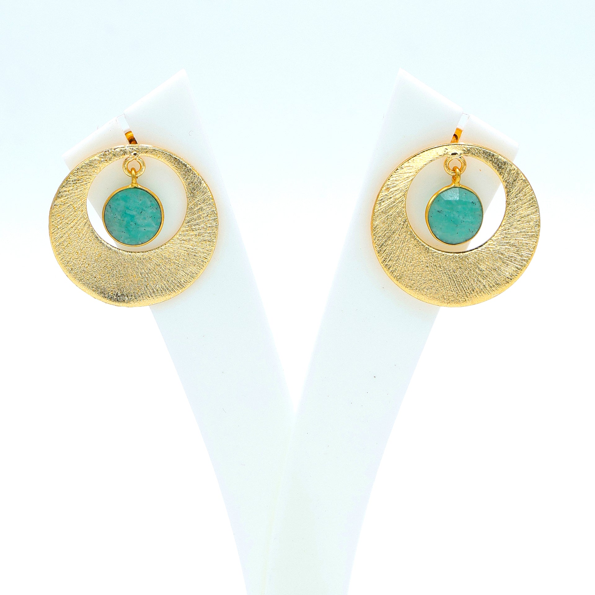 DuaAmazoniteCoinEarringsHandmadeGoldPlatedUniqueJewelryforWomen