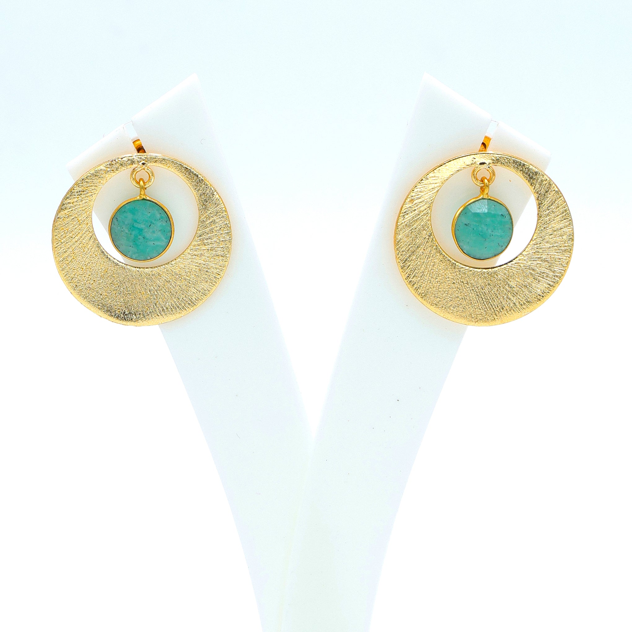 DuaAmazoniteCoinEarringsHandmadeGoldPlatedUniqueJewelryforWomen